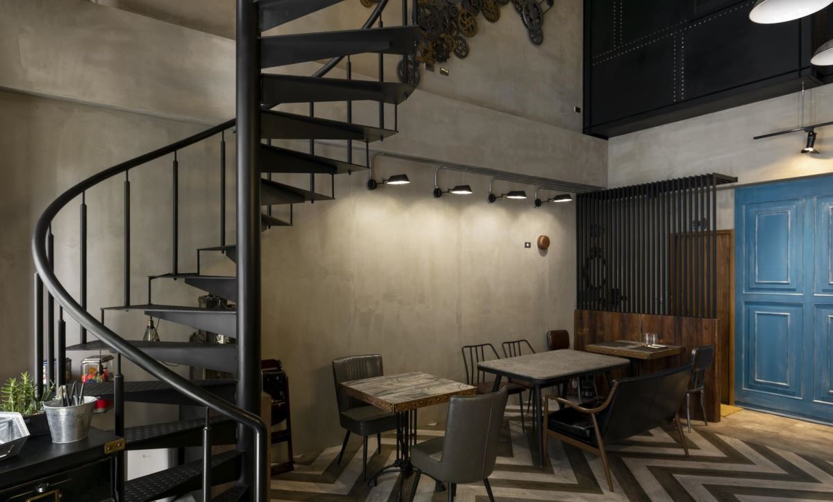 蒸气庞克风 33㎡挑高餐酒馆,复古科幻的工业艺术空间-6