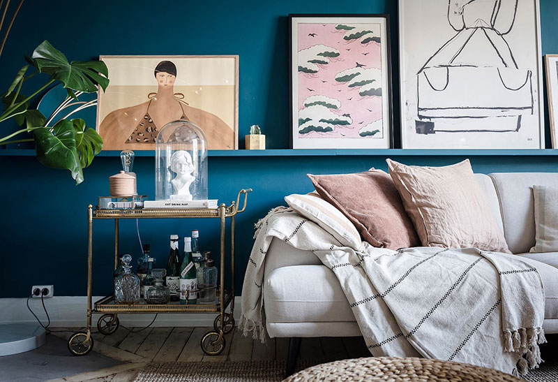 哥德堡大胆蓝色公寓,充满装饰的 65 平米空间-4