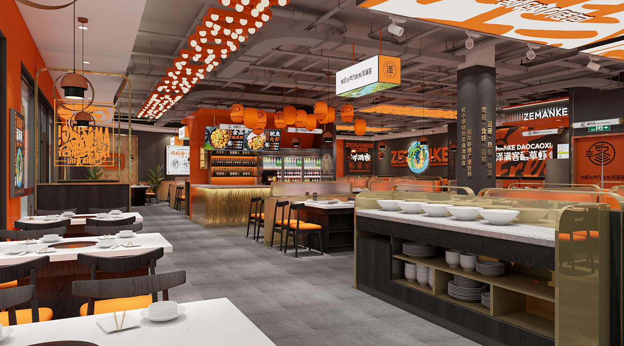 泽满客稻草虾火锅商场店餐饮空间设计丨富悦创意团队-11