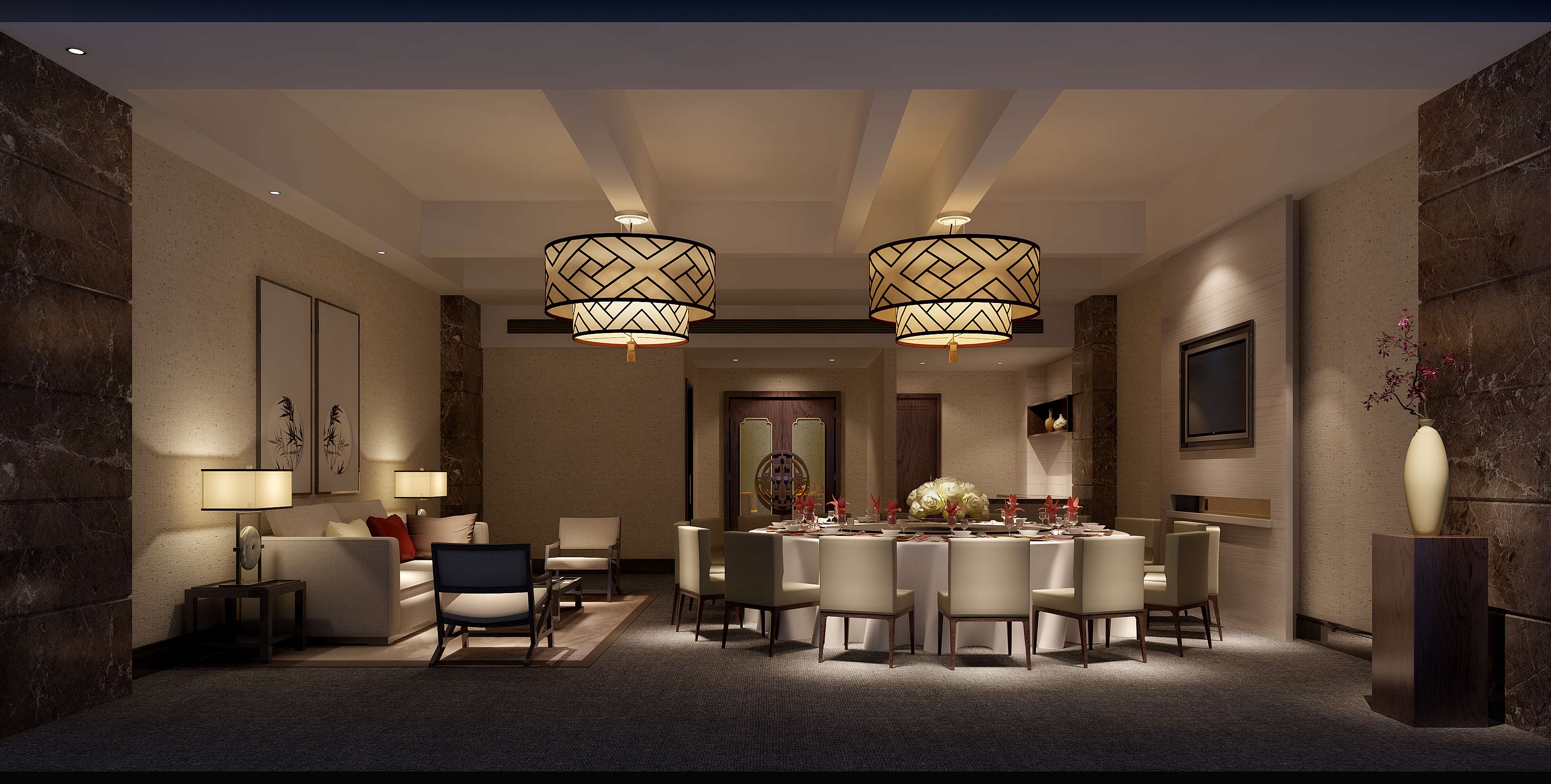 新中式风格奢华酒店餐厅 会所包房 包厢 包间 高清效果-3-18