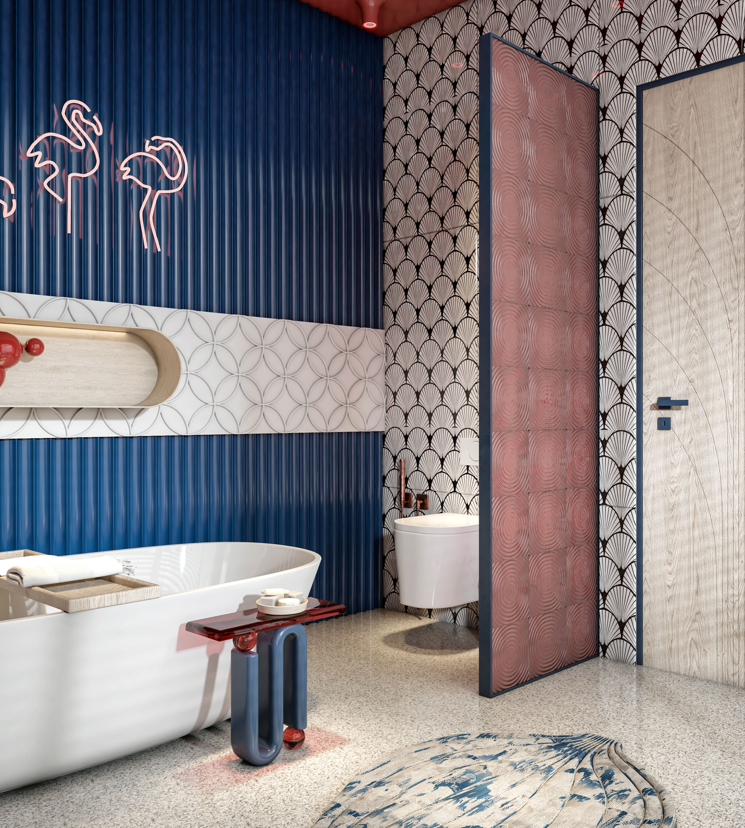 蓝色和红色的浴室 儿童浴室丨HANAN AMR-10