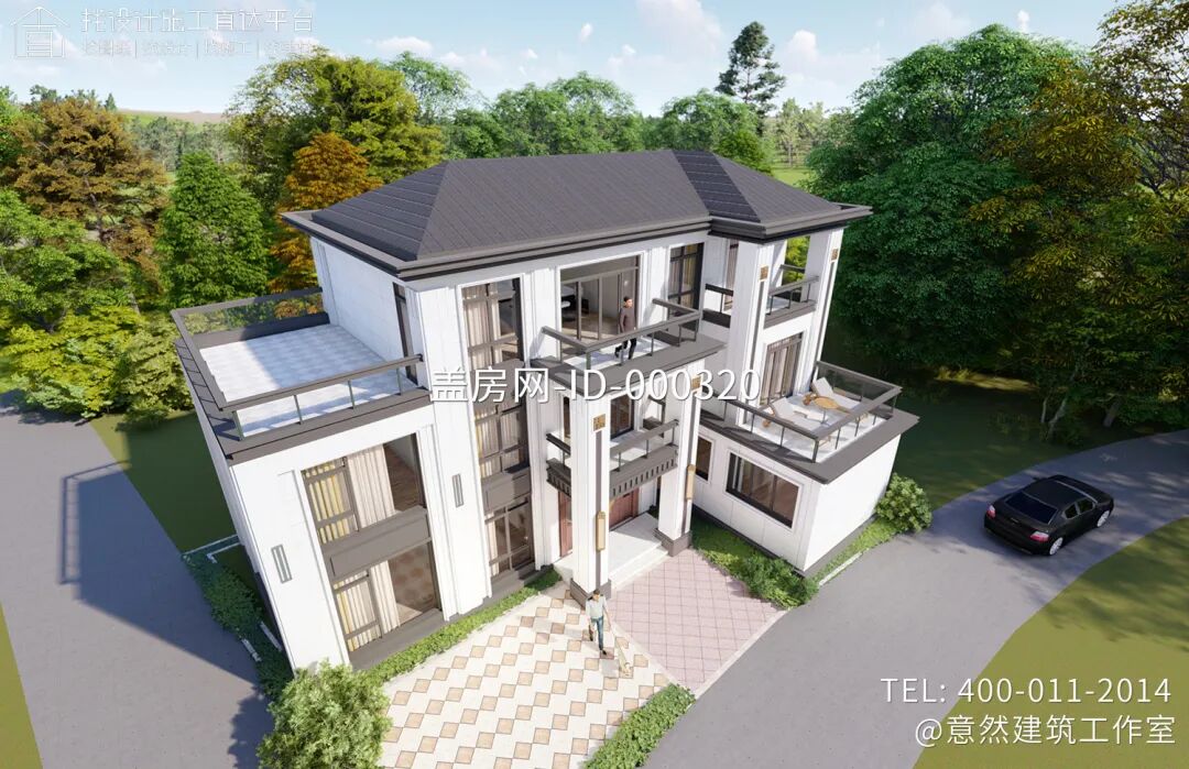 【设计师案例】土建参考造价65万，面宽18m×进深12.6m四川成都三层新中式别墅-36