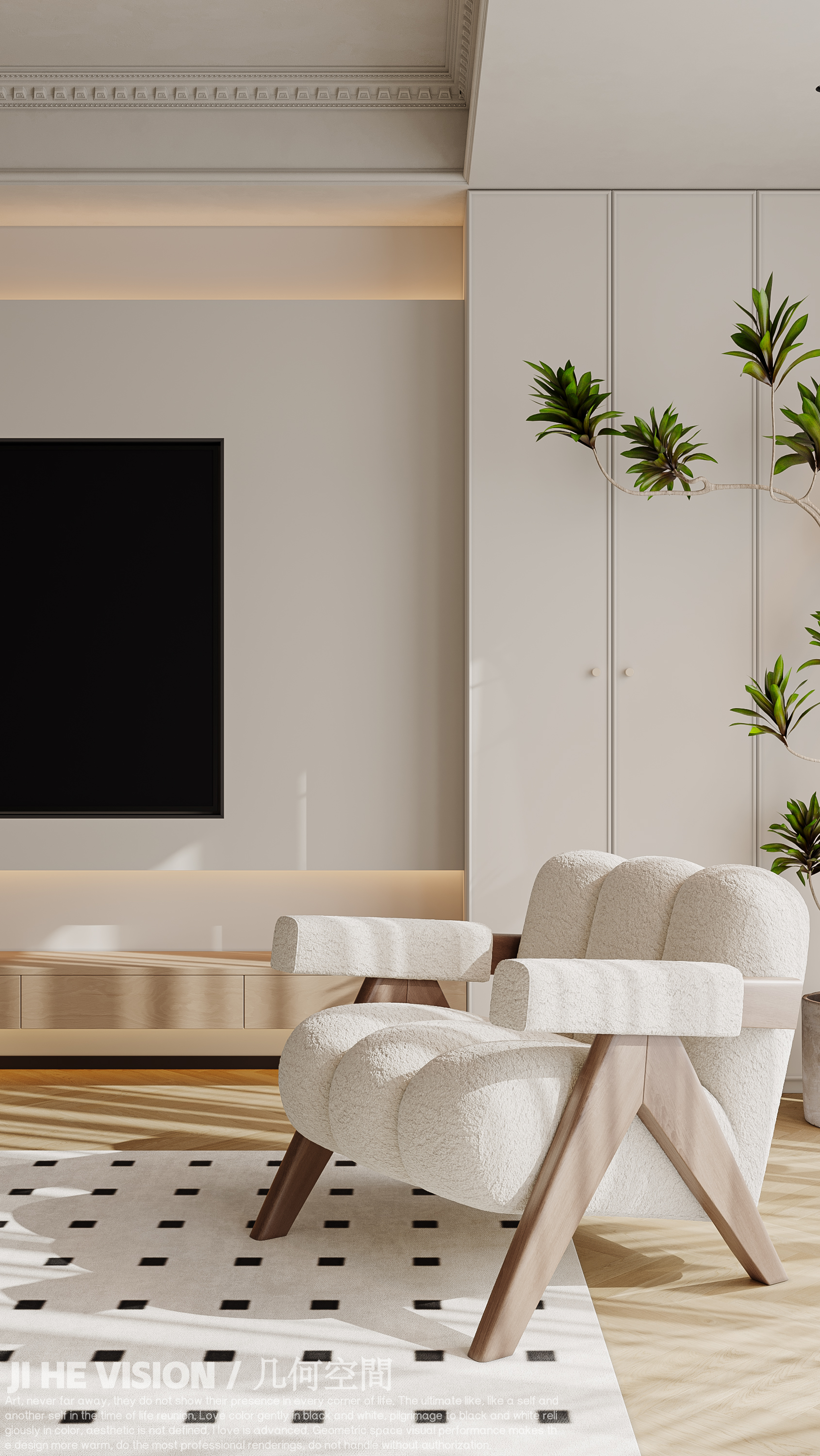 几何空间视觉表现 | 万科朗拾森屿法式奶油风客餐厅-8