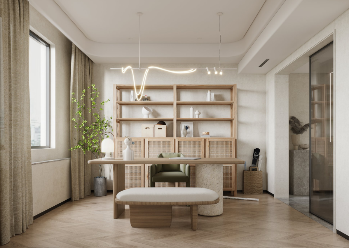 现代奶白色极简原木住宅设计-9