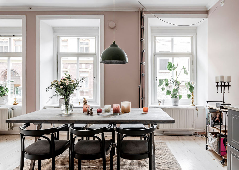 瑞典 60㎡粉色调公寓,复古橱柜增色不少-9