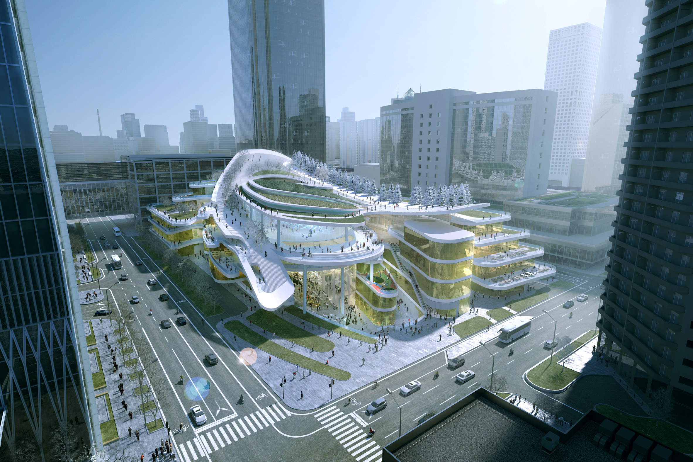 Sledding path to loop around roof garden of Beijing civic centre by Andrew Bromberg-2