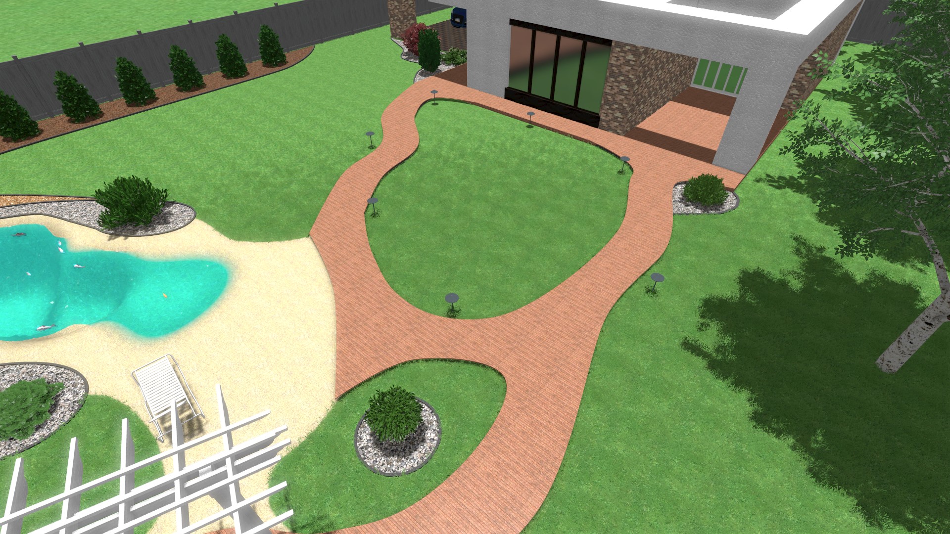 Ландшафтный проект участка 13 соток. Песочный бассейн-11