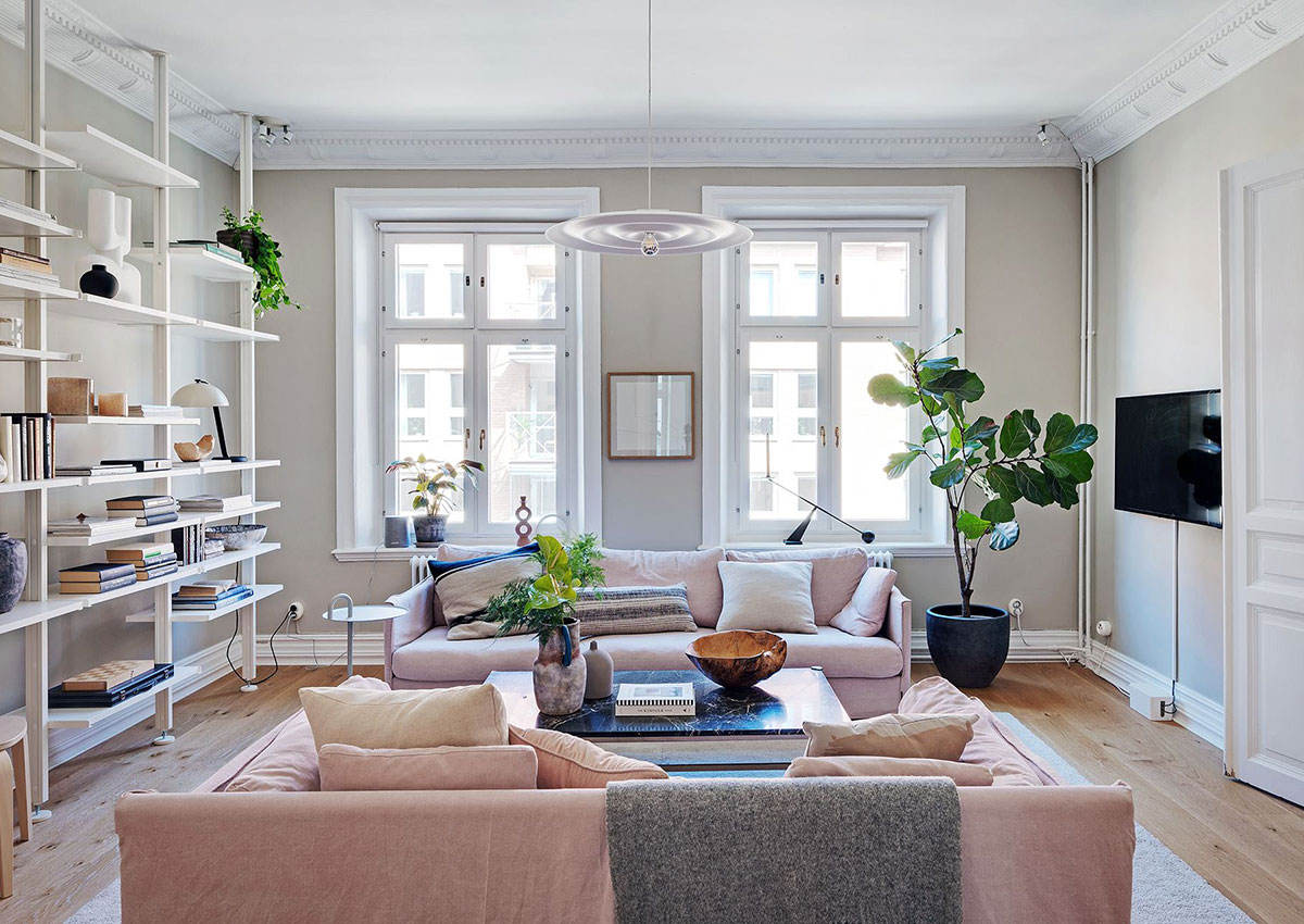 瑞典哥德堡 99 平米粉色沙发公寓设计-5