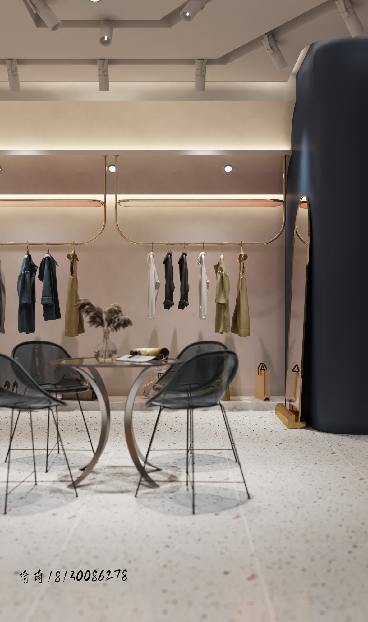 星夜公司 | 水磨石 + 金属衣架，现代简约风服装店设计-3