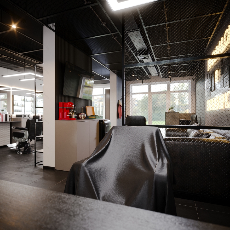 Modern Industrial Barbershop — Interior Visualization-16