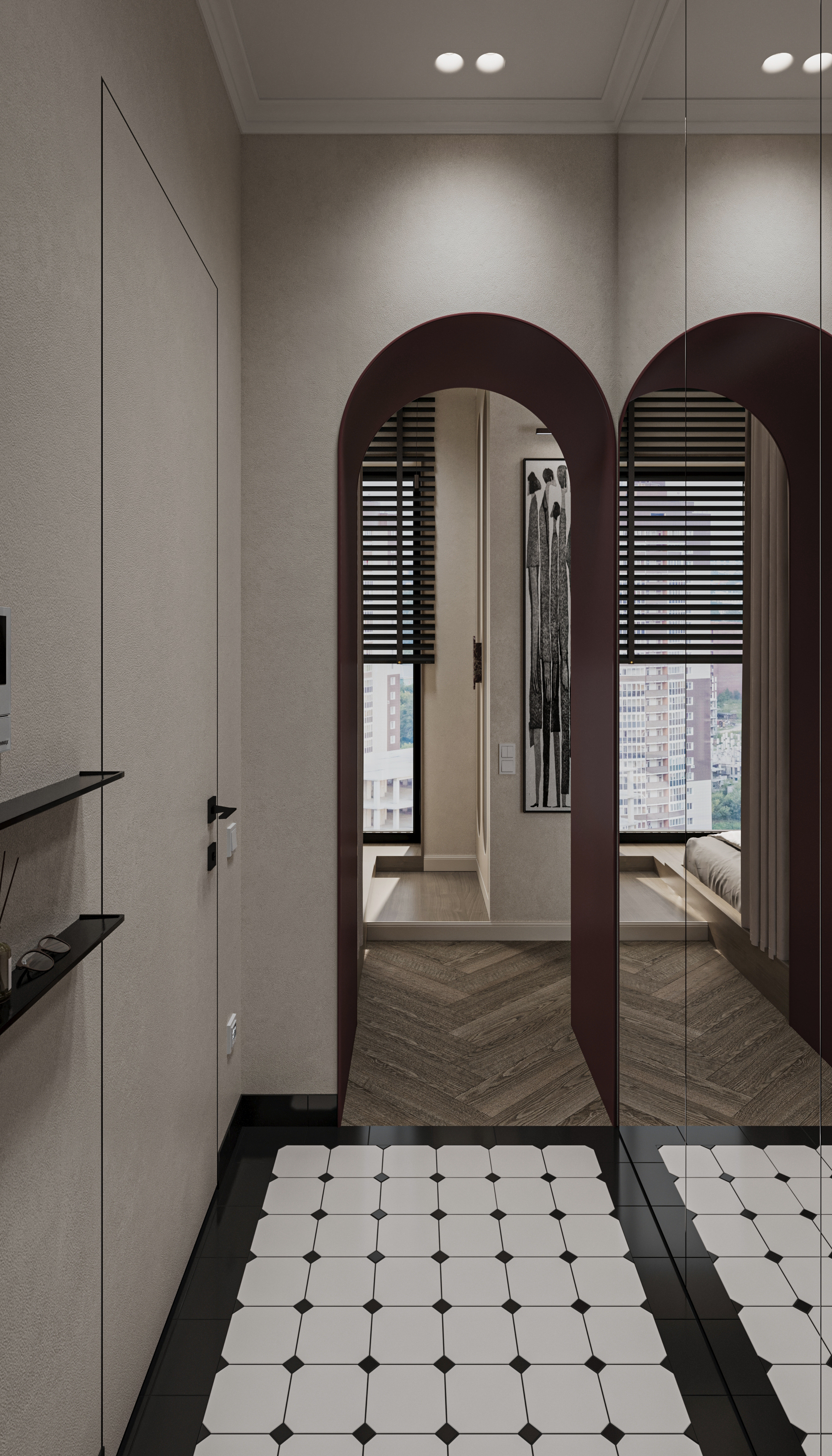 工作室公寓浴室和大厅室内可视化设计-17