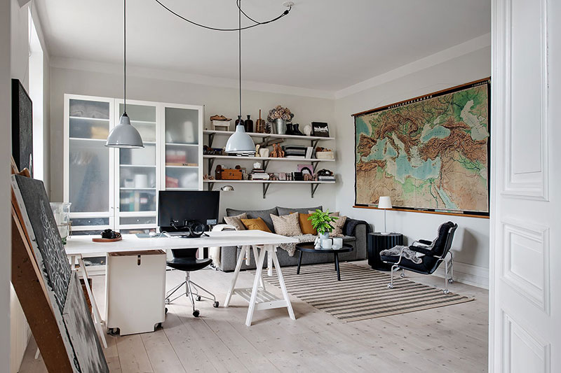宽敞的厨房和餐厅里的图书馆:瑞典的大公寓-28