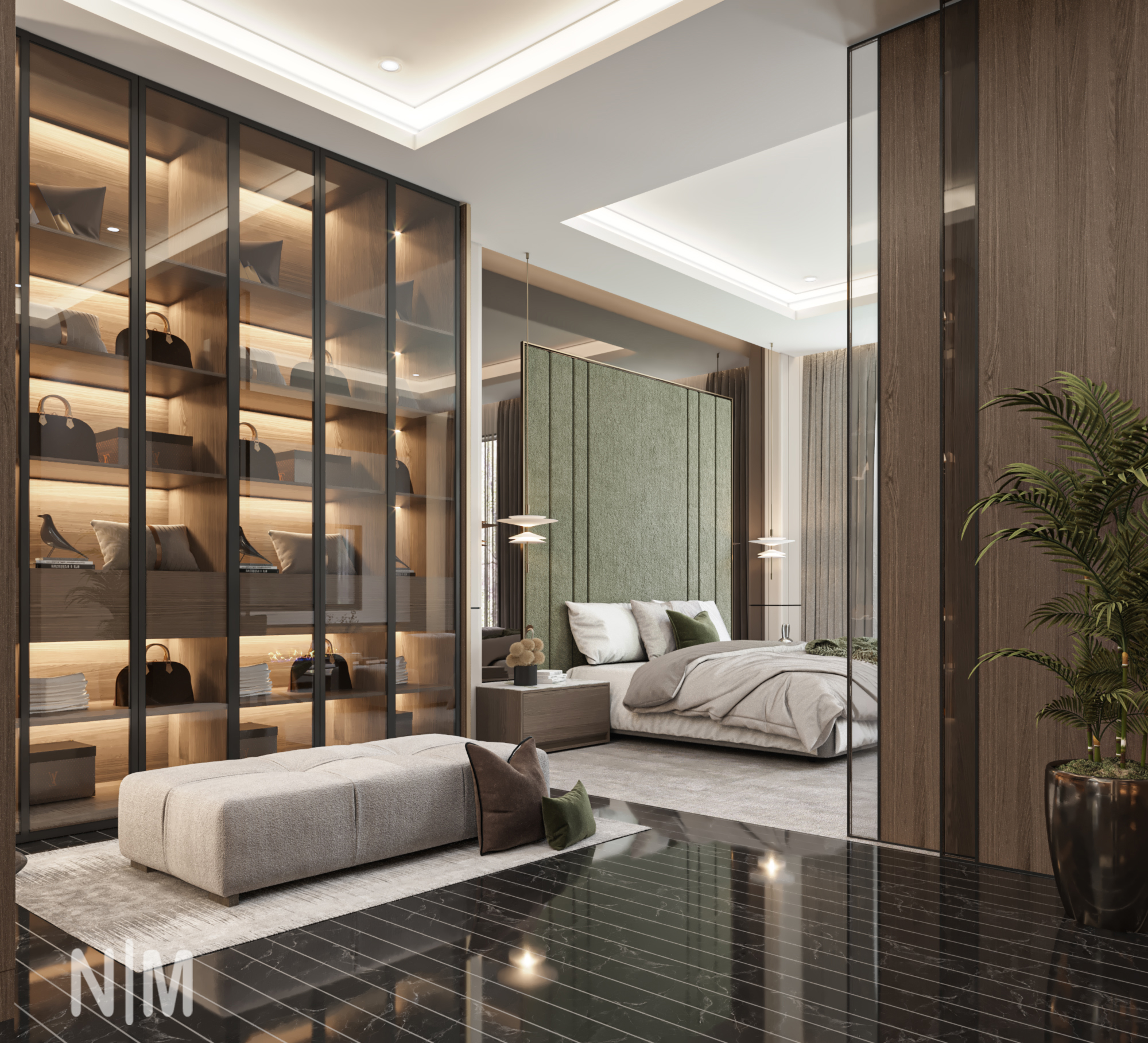 豪华主卧室梳妆+浴室设计丨使用 3DMAX 进行设计-10