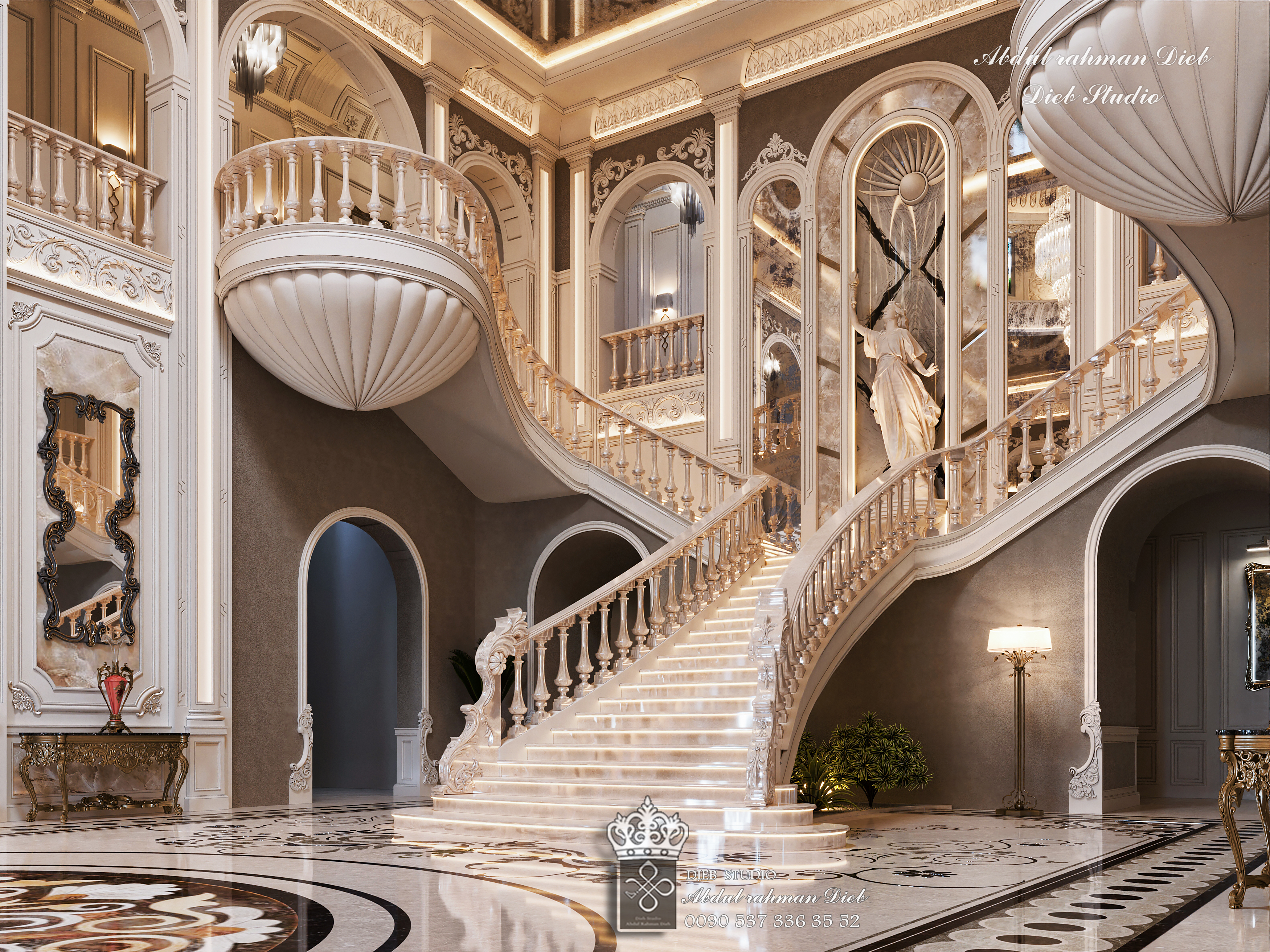 Classical fantasy palace entrance hall-7