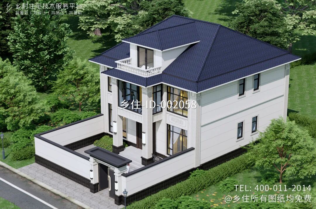 【设计师案例】土建参考造价41万，面宽11.4m×进深12.4m湖北荆州二层欧式别墅-41