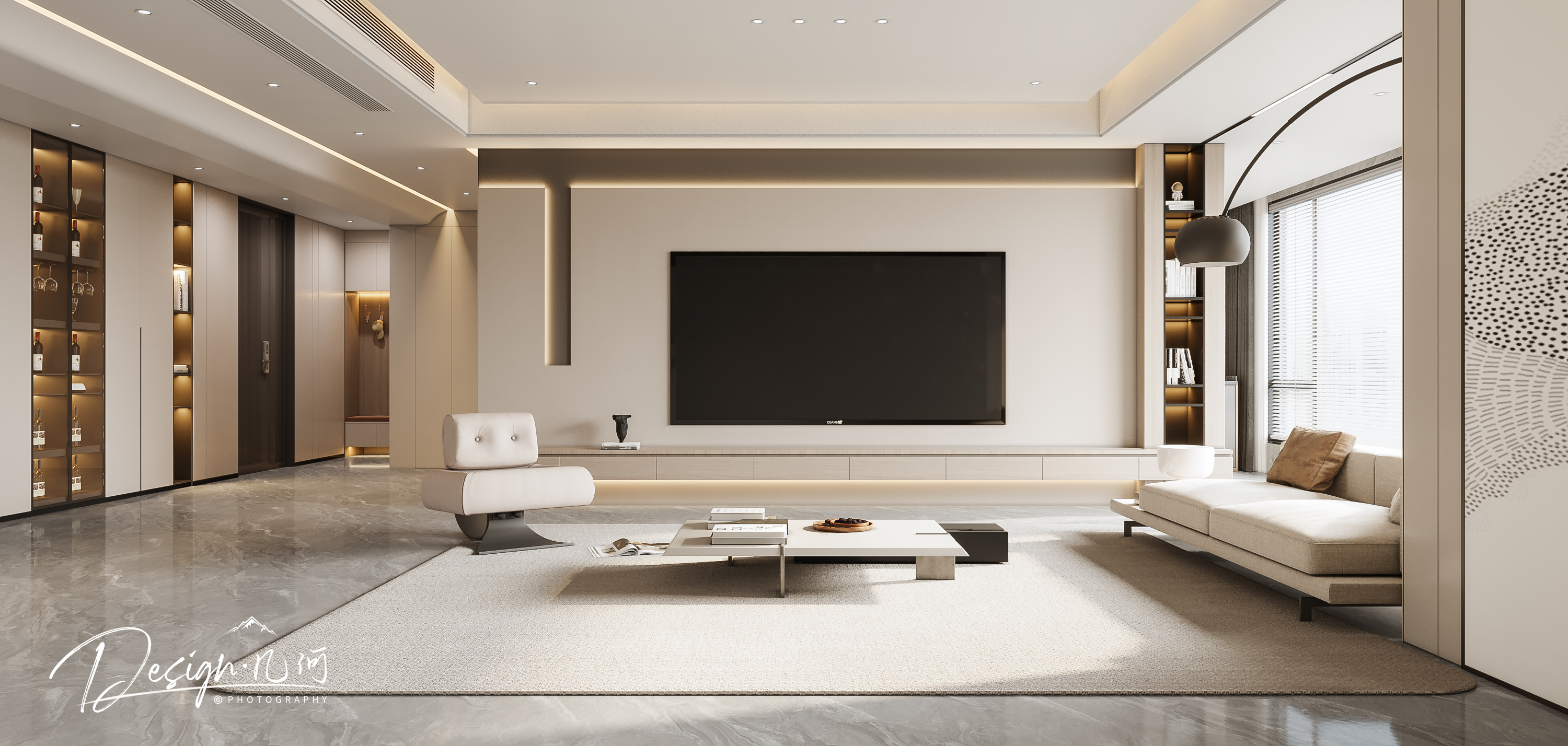 几何空间视觉表现 | 国建翠园现代奶油风客餐厅-1