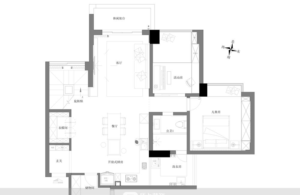 佛山 200㎡复式时光 | 湛蓝托红,实用轻奢-4