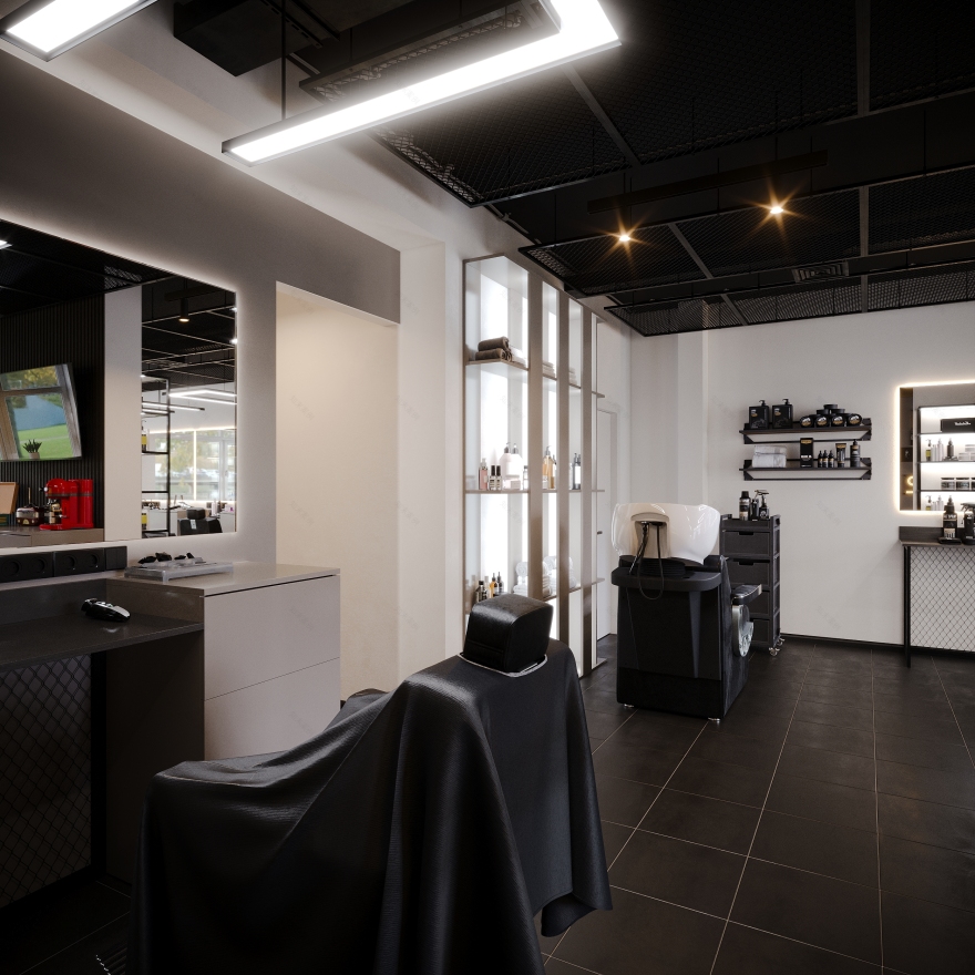 Modern Industrial Barbershop — Interior Visualization-17