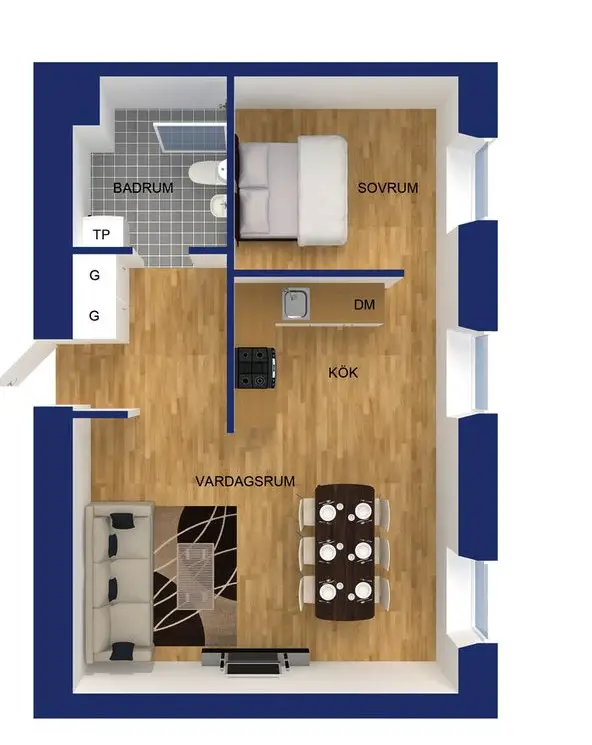 蓝调开放空间，一室两厅的完美融合-16