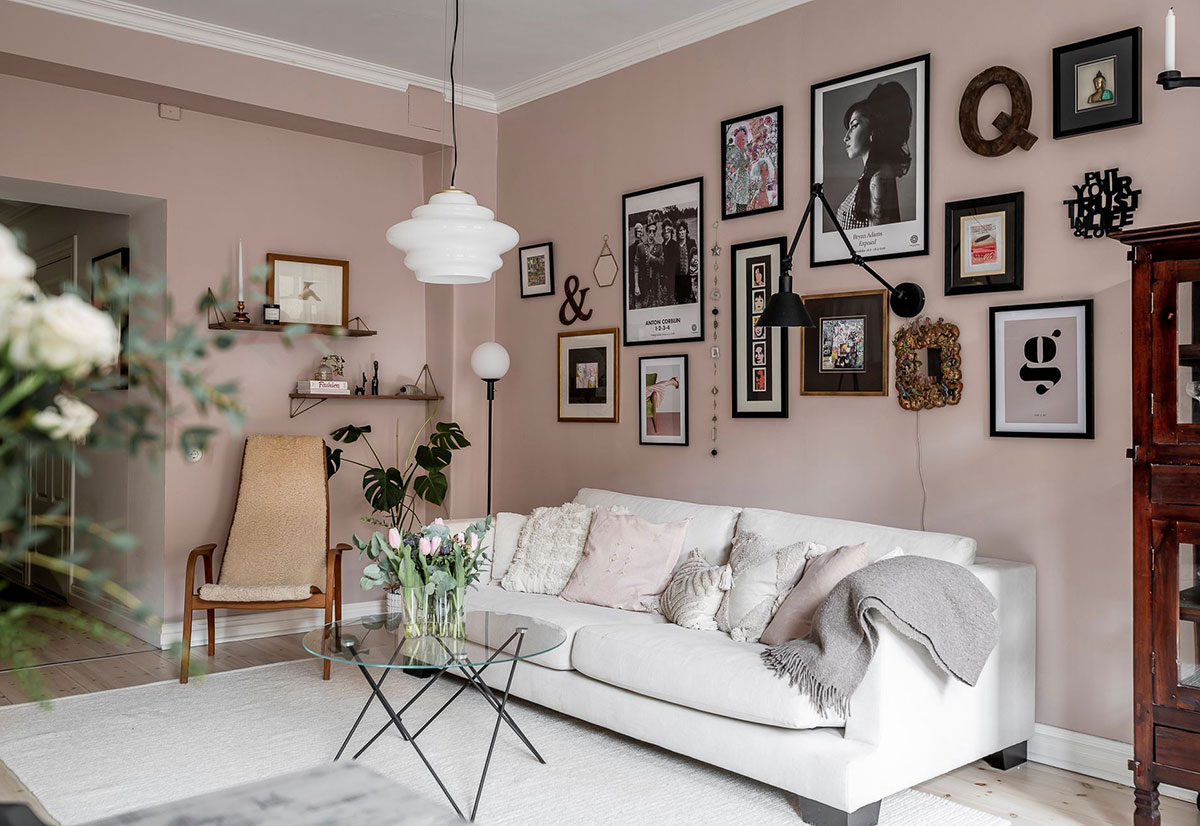 瑞典 60㎡粉色调公寓，复古橱柜增色不少-3