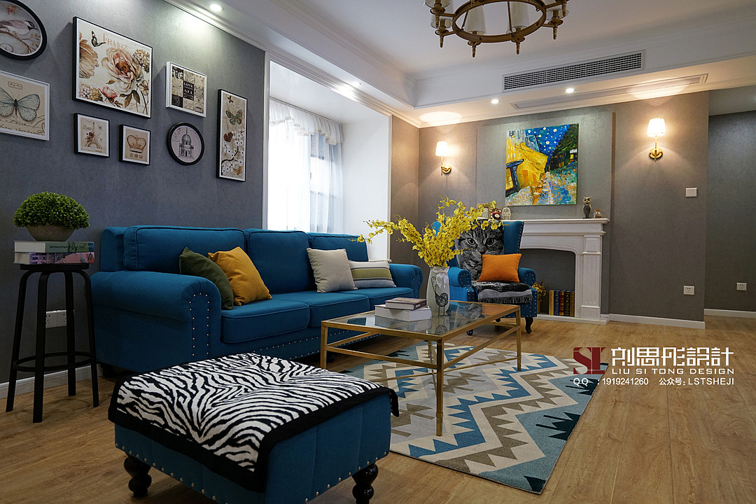 幸福时代 98 平美式混搭风，蓝色沙发点亮空间-19