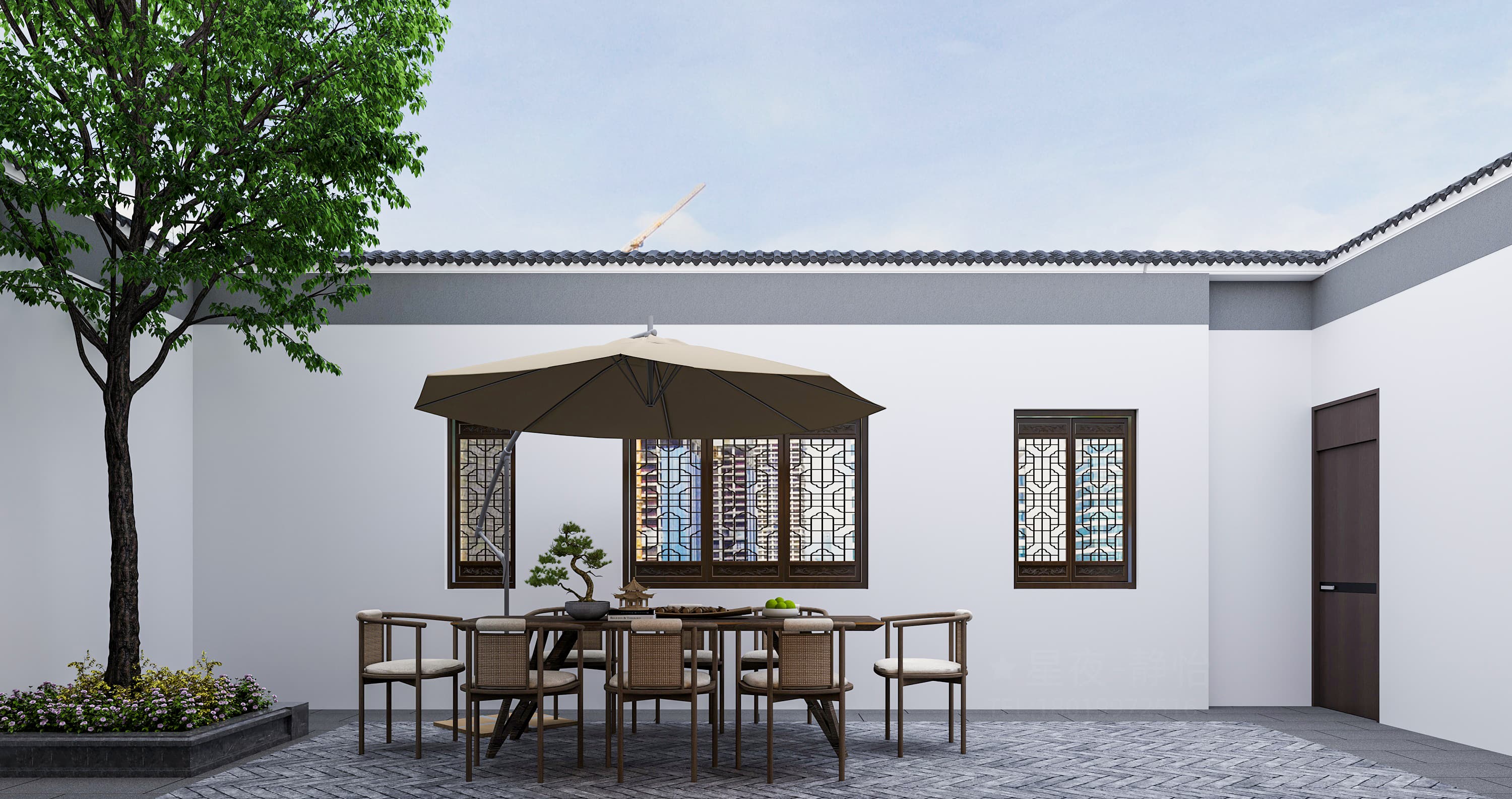 中式办公室+庭院效果案例-7