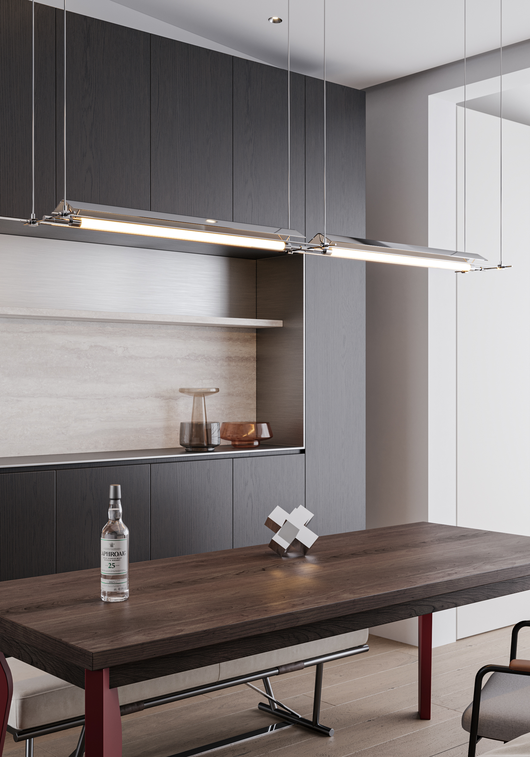 现代风格大横厅客餐厅效果图案例丨冈舍效果图表现-12