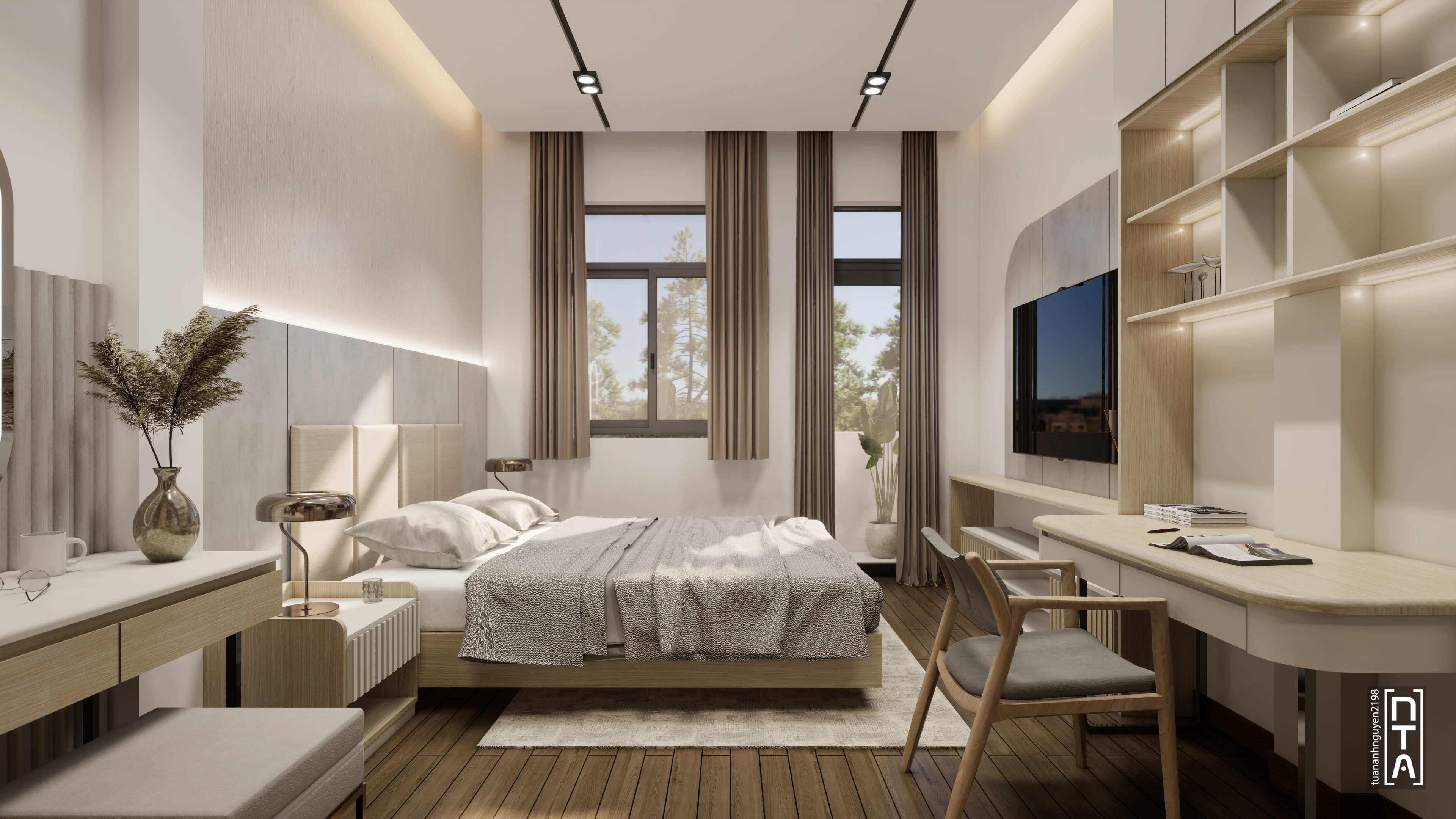 联排别墅卧室内部丨越南胡志明市丨Tuan Anh（Saigon Design）-14