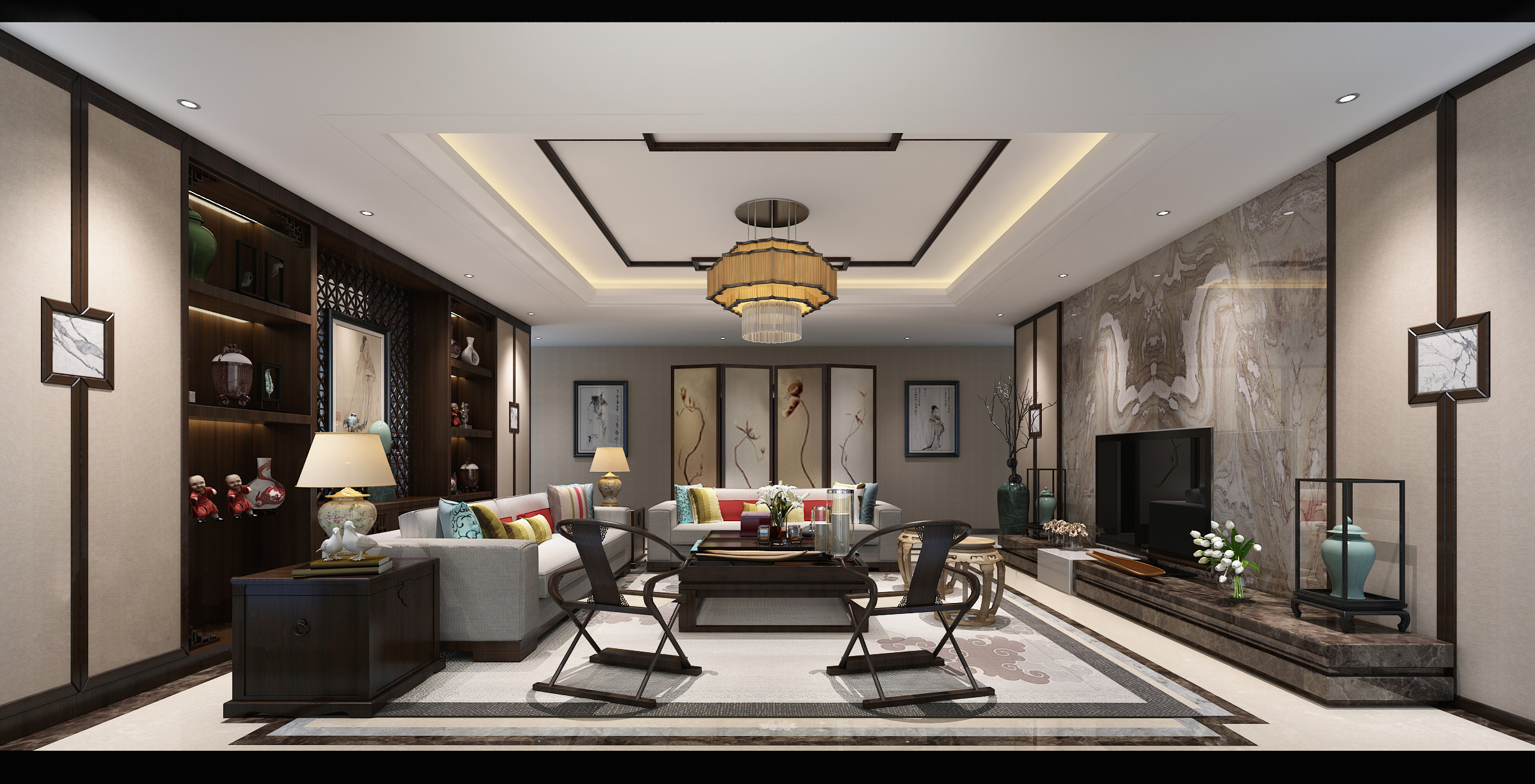 新中式 中式古典 奢华家装别墅样板房-14-23