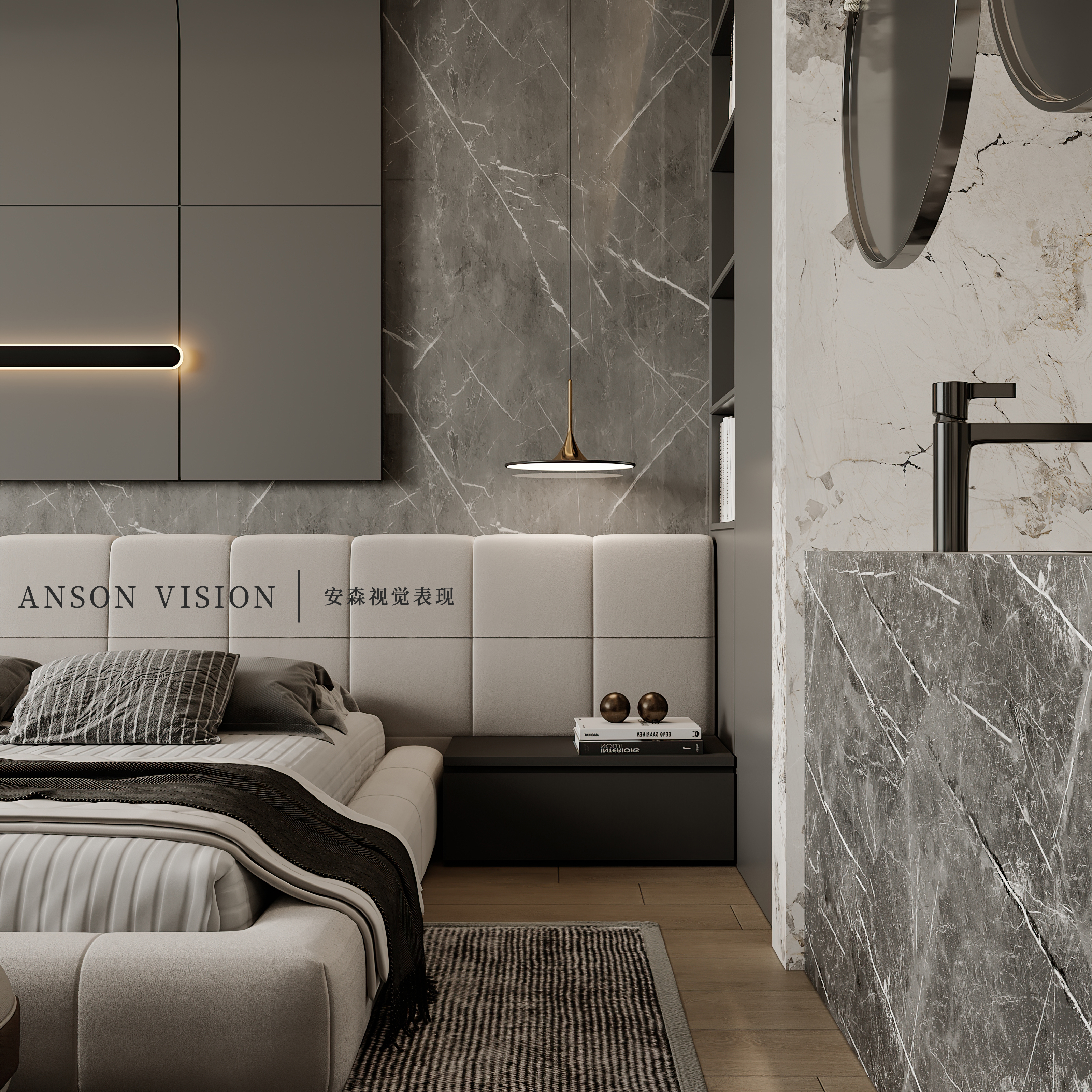 黑与白 现代大平层家装表现丨Ansonvision·蒙头睡-13