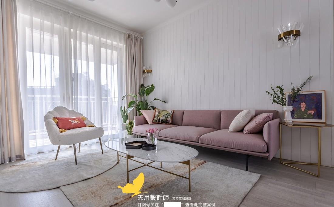 95 平米轻奢风格少女系家居,金属绿植打造甜蜜空间-1