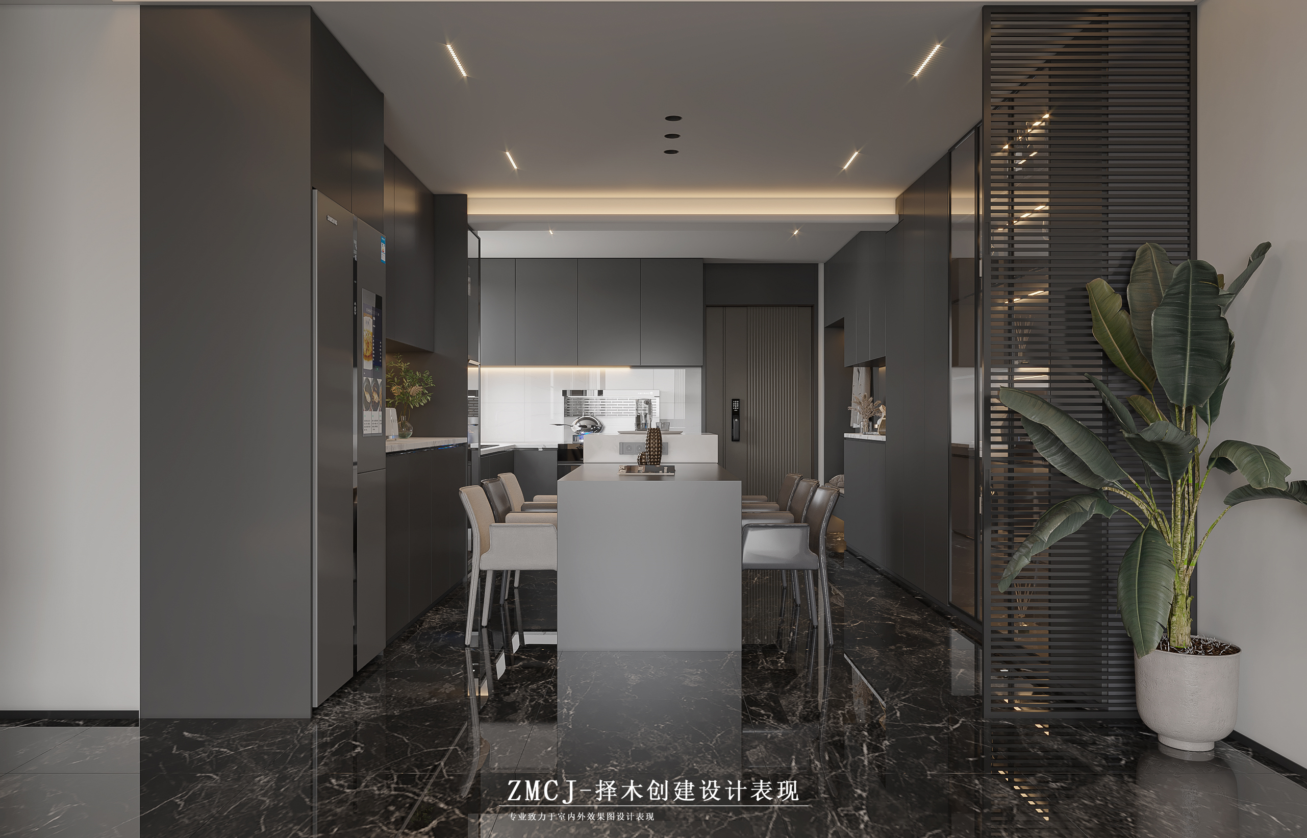 意式轻奢客餐厅卧室衣帽间—择木创建新晨效果图-2