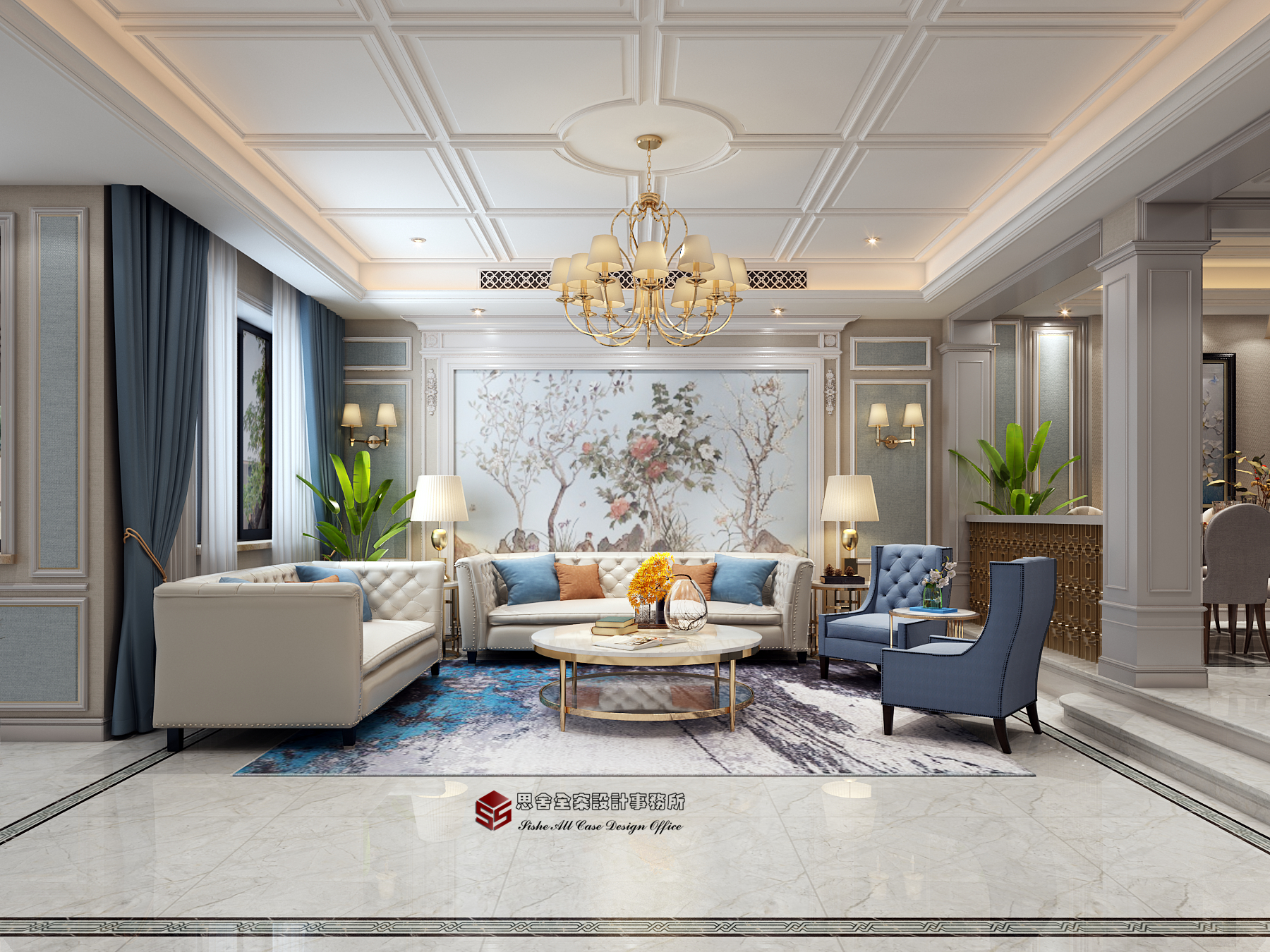 融合两种风格的地下室轻奢美式空间设计-14