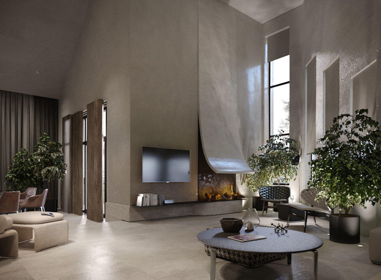 BROWN EYES 棕木+灰 绿植环绕住宅空间  Sergey Makhno Architects-5