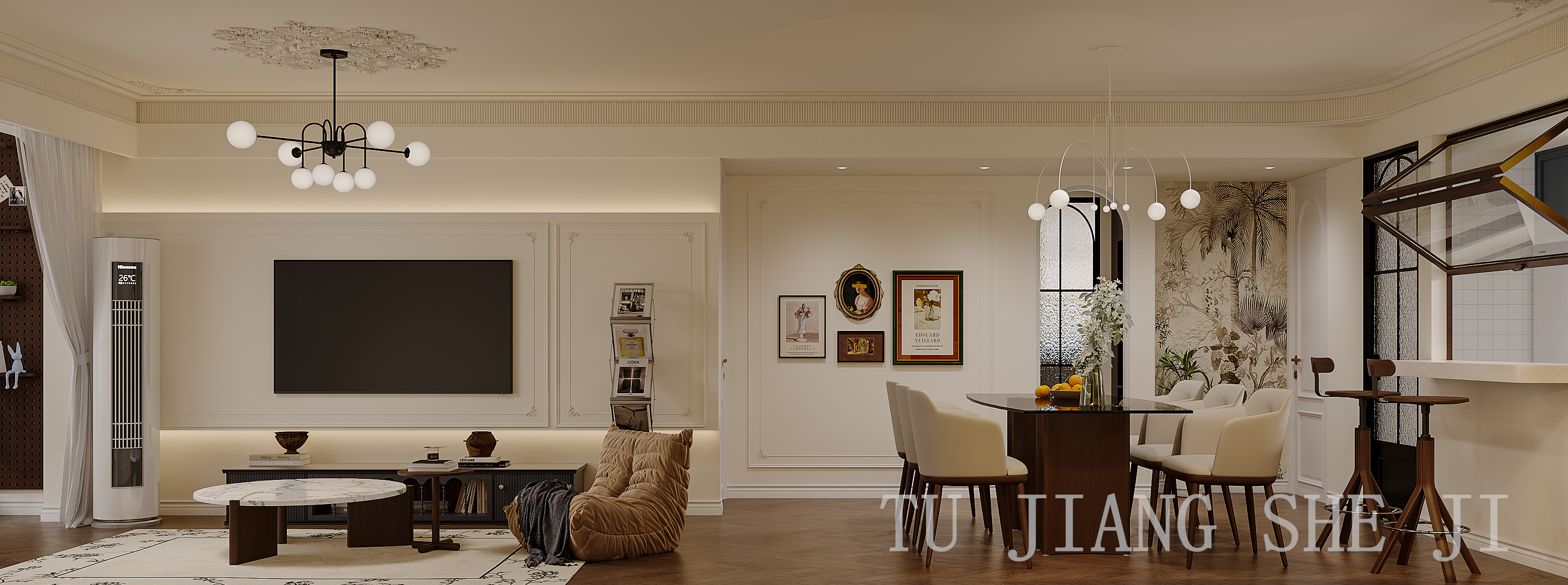 全屋案例丨轻法式，大胆撞色+复古元素，进门就被惊艳-10