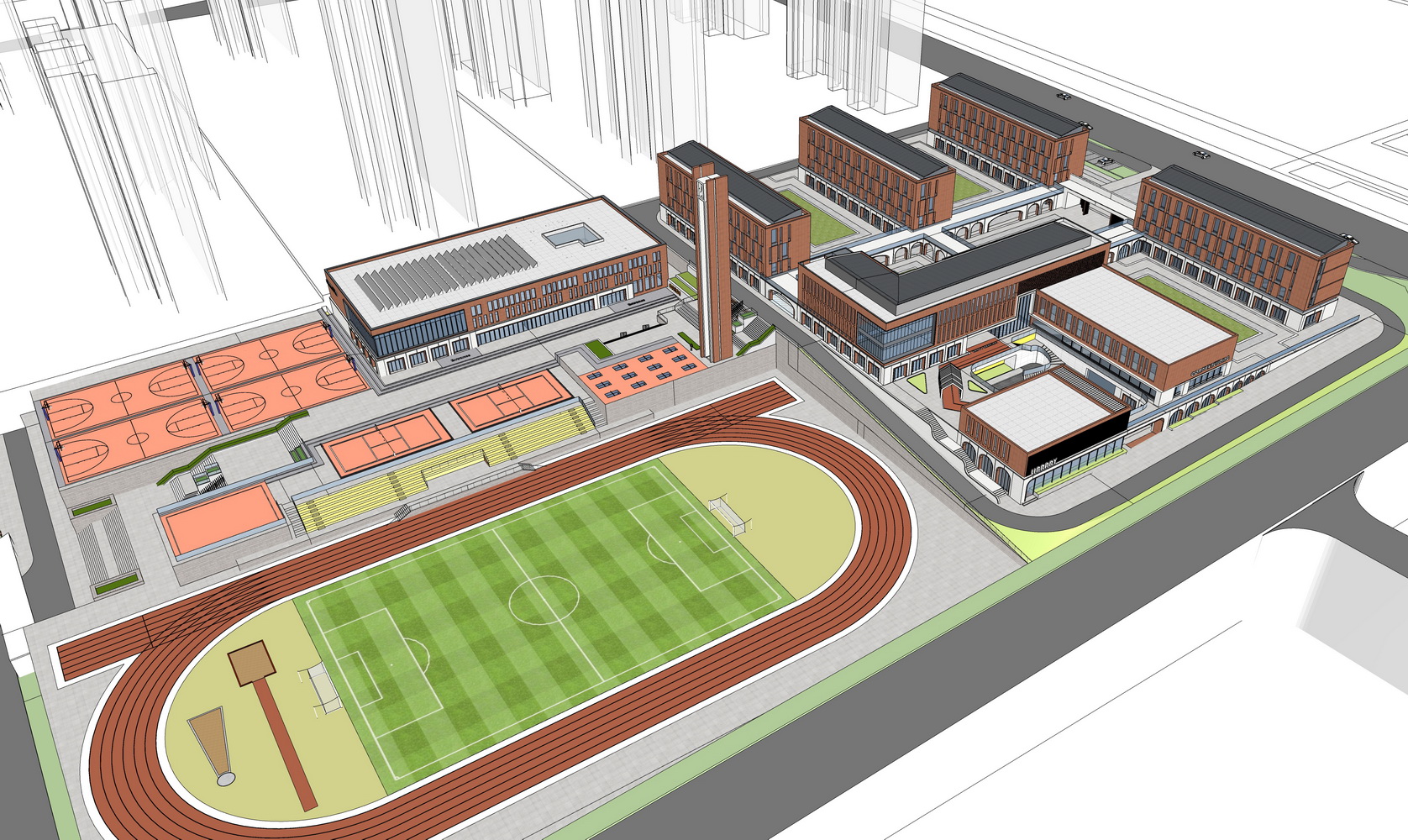 红砖36班小学SU模型-7