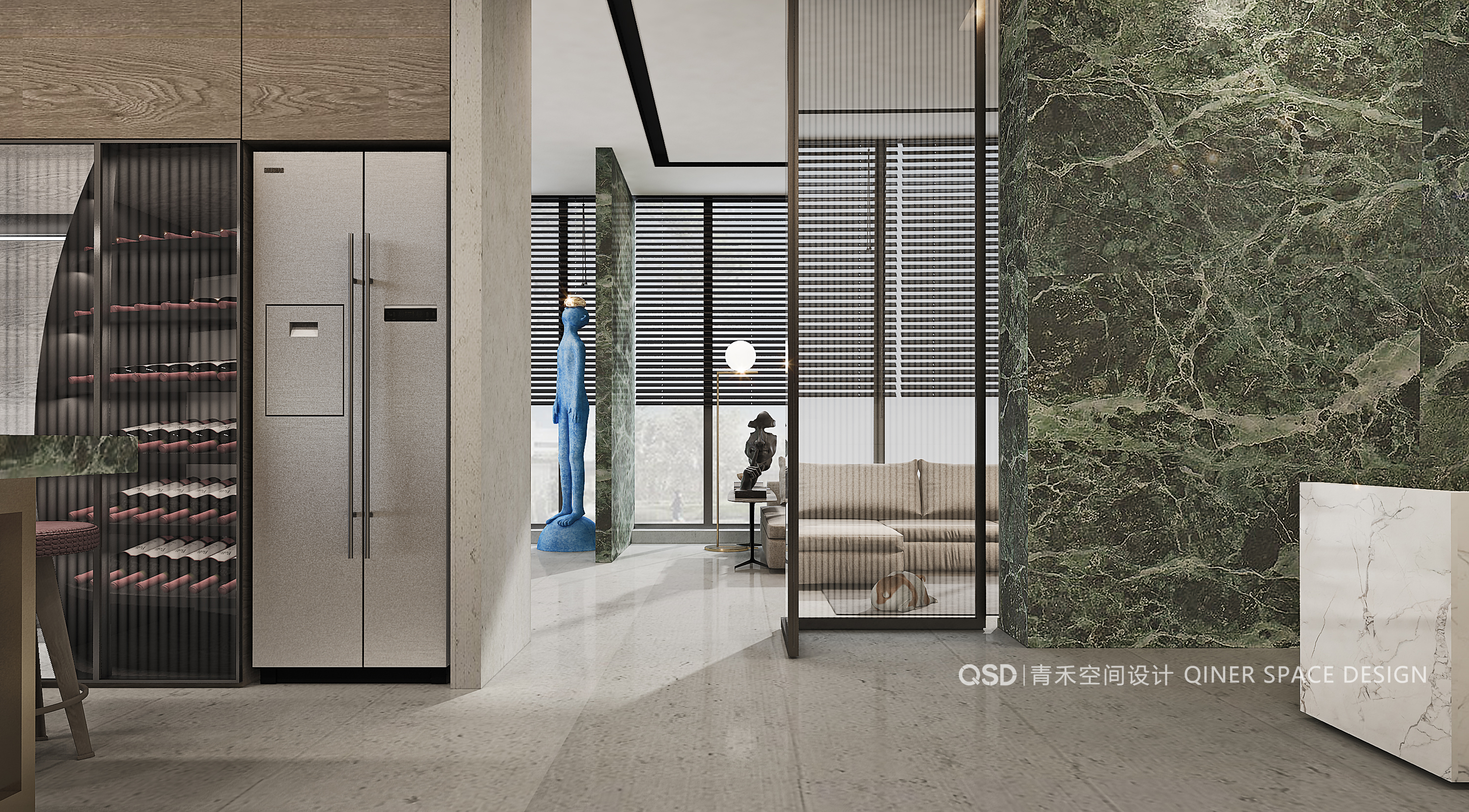 长沙现代办公空间，绿色石材与深色胡桃木的碰撞-10