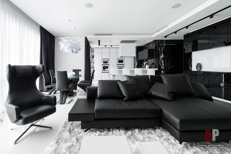 现代黑白调家庭公寓的极简风设计-9