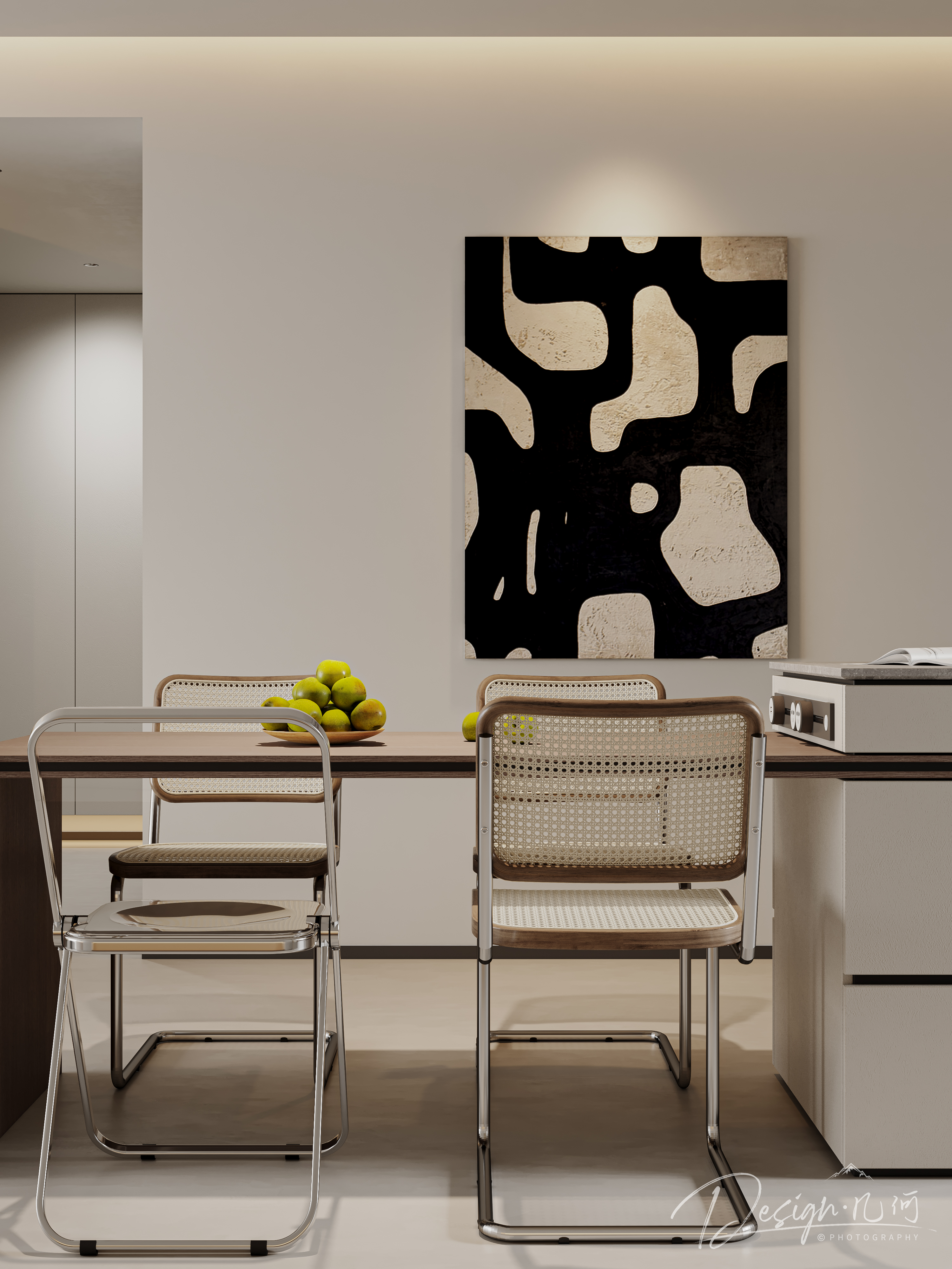 几何空间视觉表现 | 华润华府现代奶油风客餐厅-12