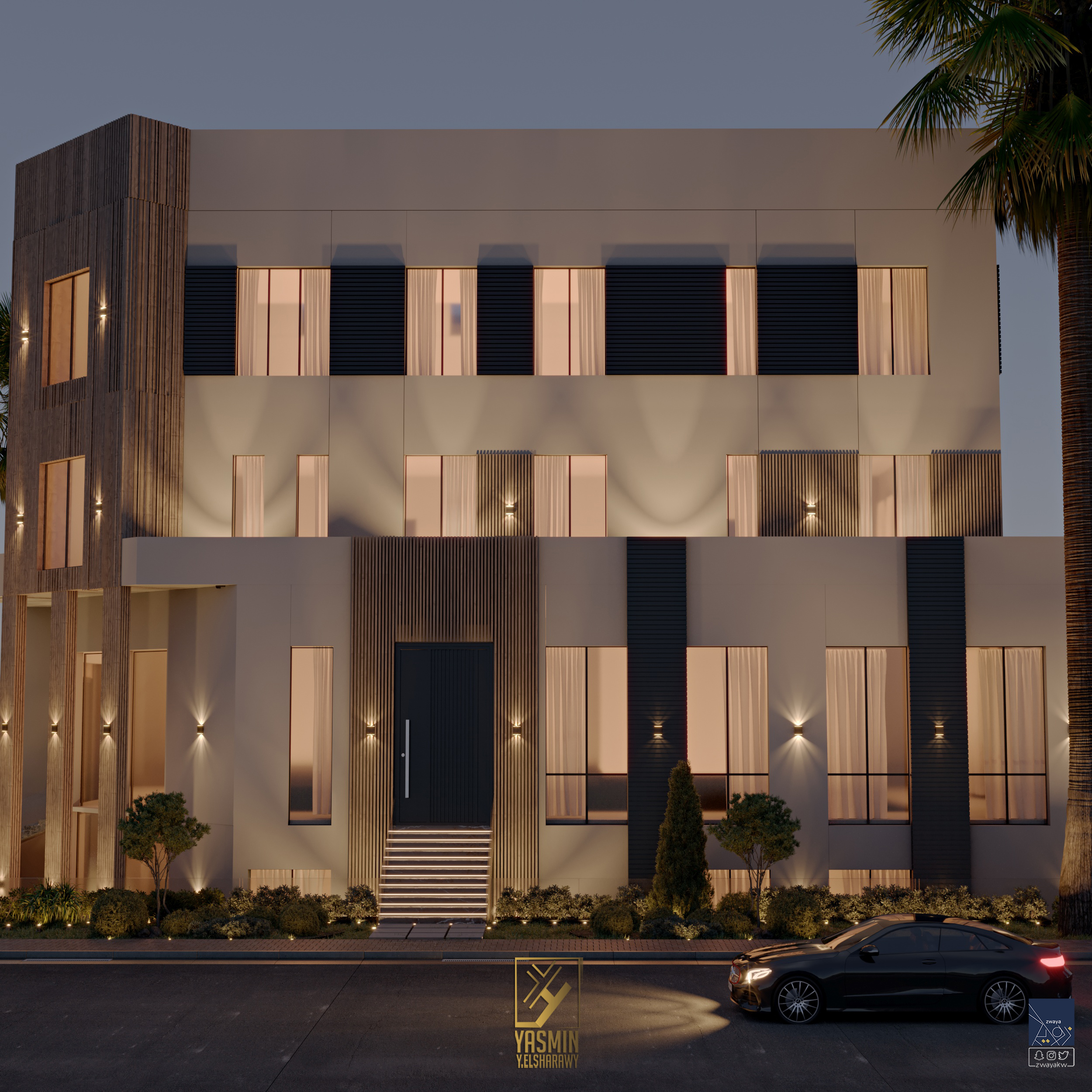 当代别墅外观夜景-13