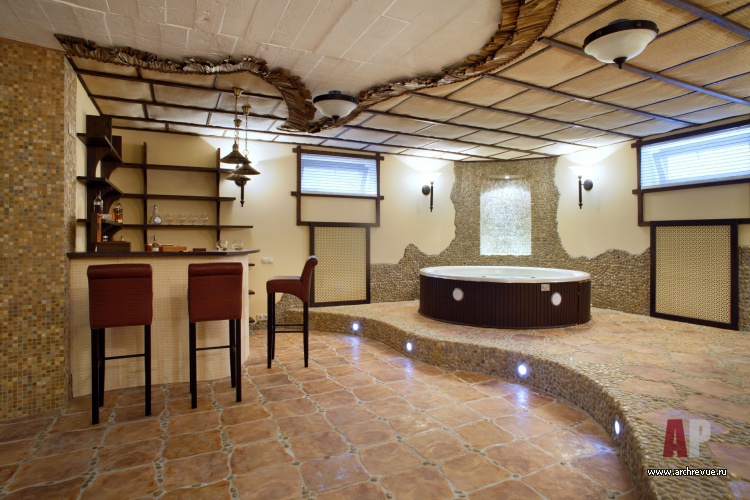 带圆形露台的木结构房屋室内设计-49