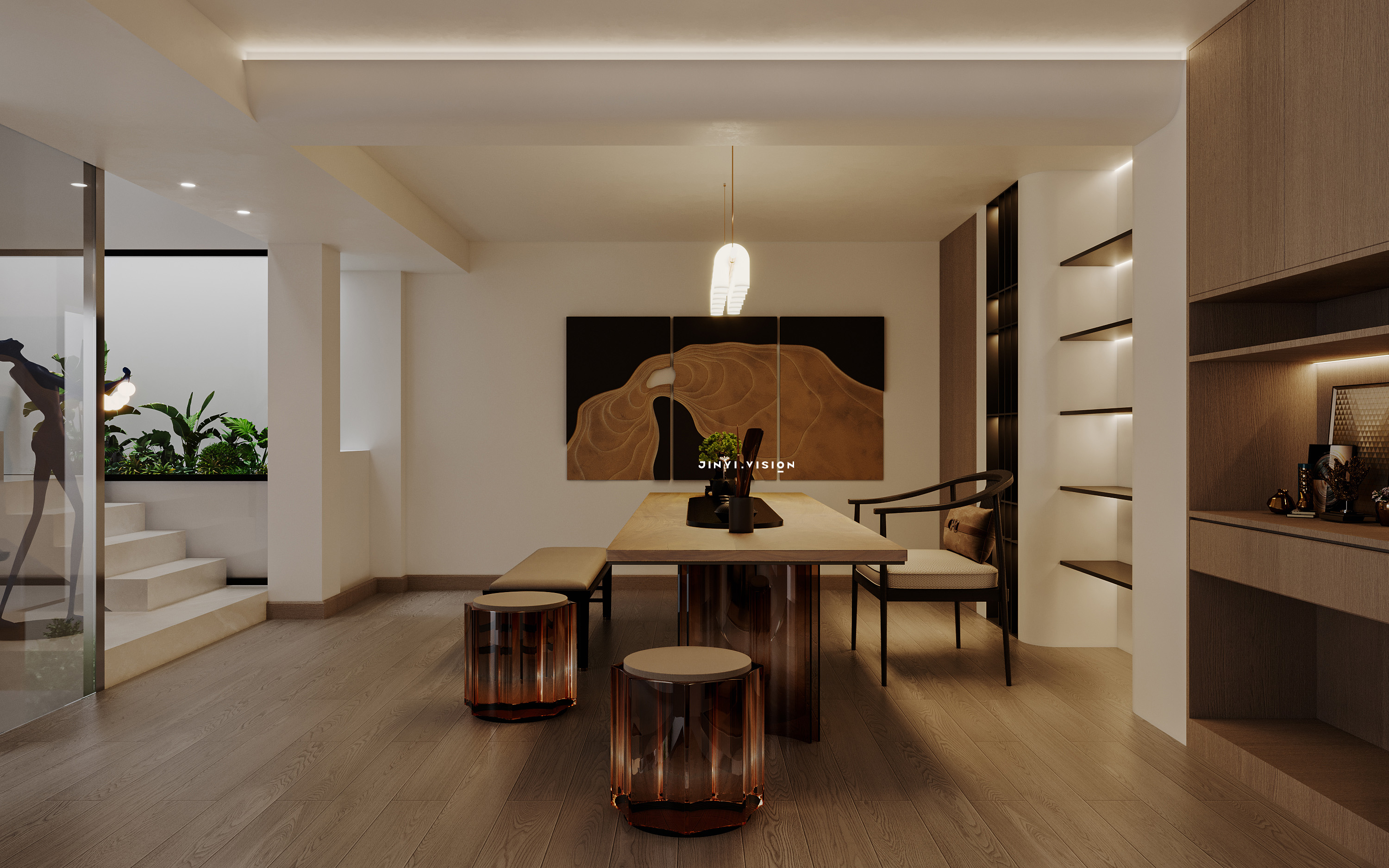 现代原木风效果图表现-9