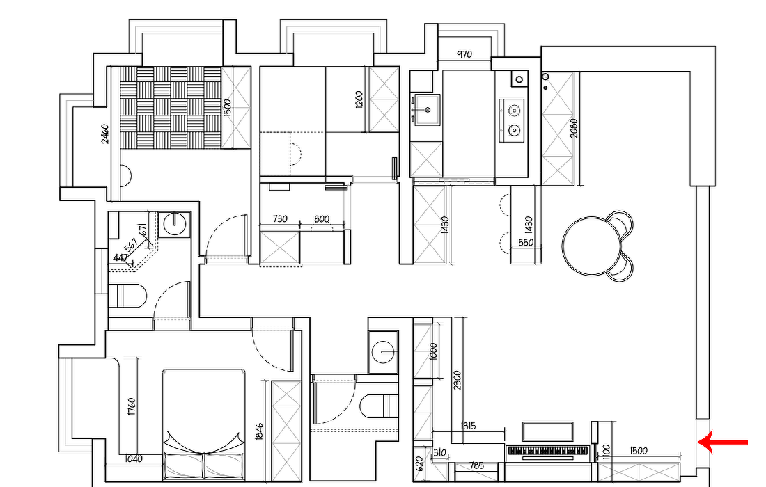 96㎡中古混搭风四居室装修-3