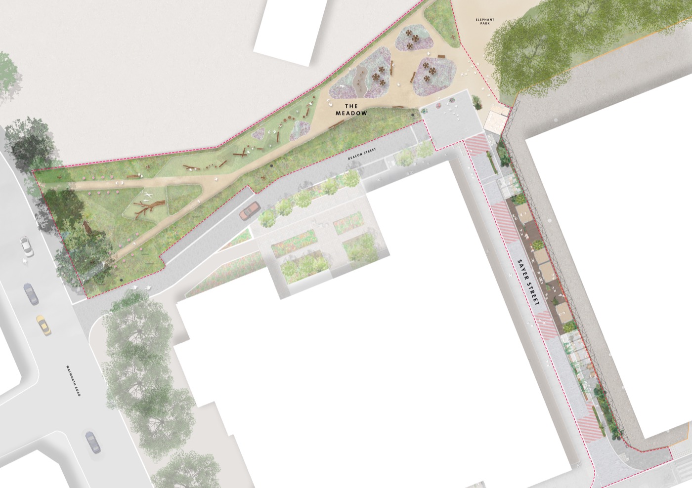 伦敦 Elephant Park 绿色空间重生 | Sayer Street 与 The Meadow-2