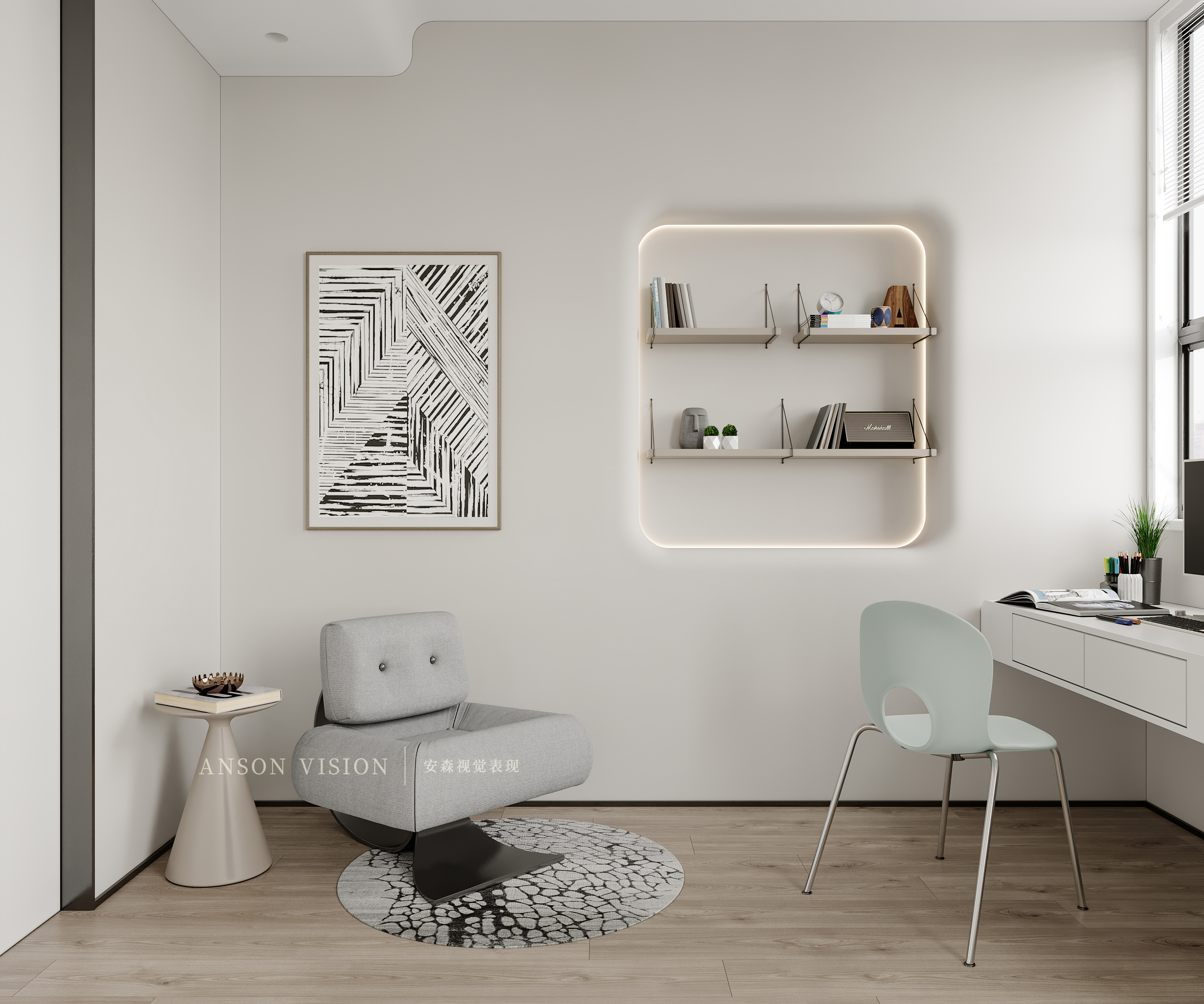 黑暗风现代客餐厅卧室设计案例丨Ansonvision·蒙头睡-19