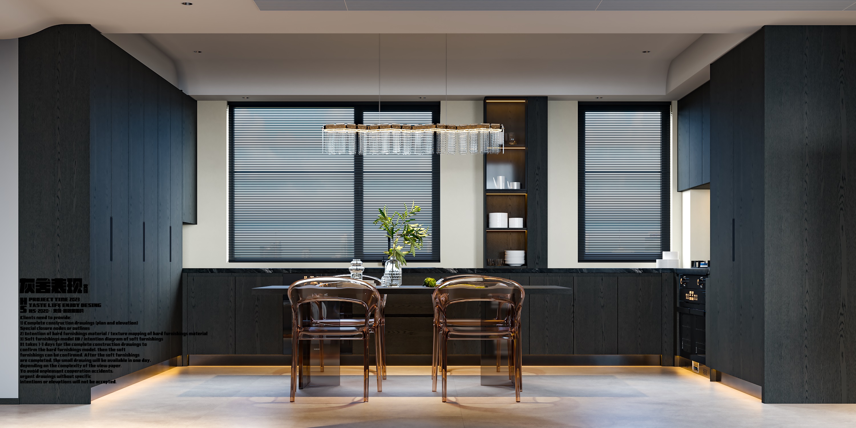 暗黑风大平层装修效果图丨灰舍表现-9