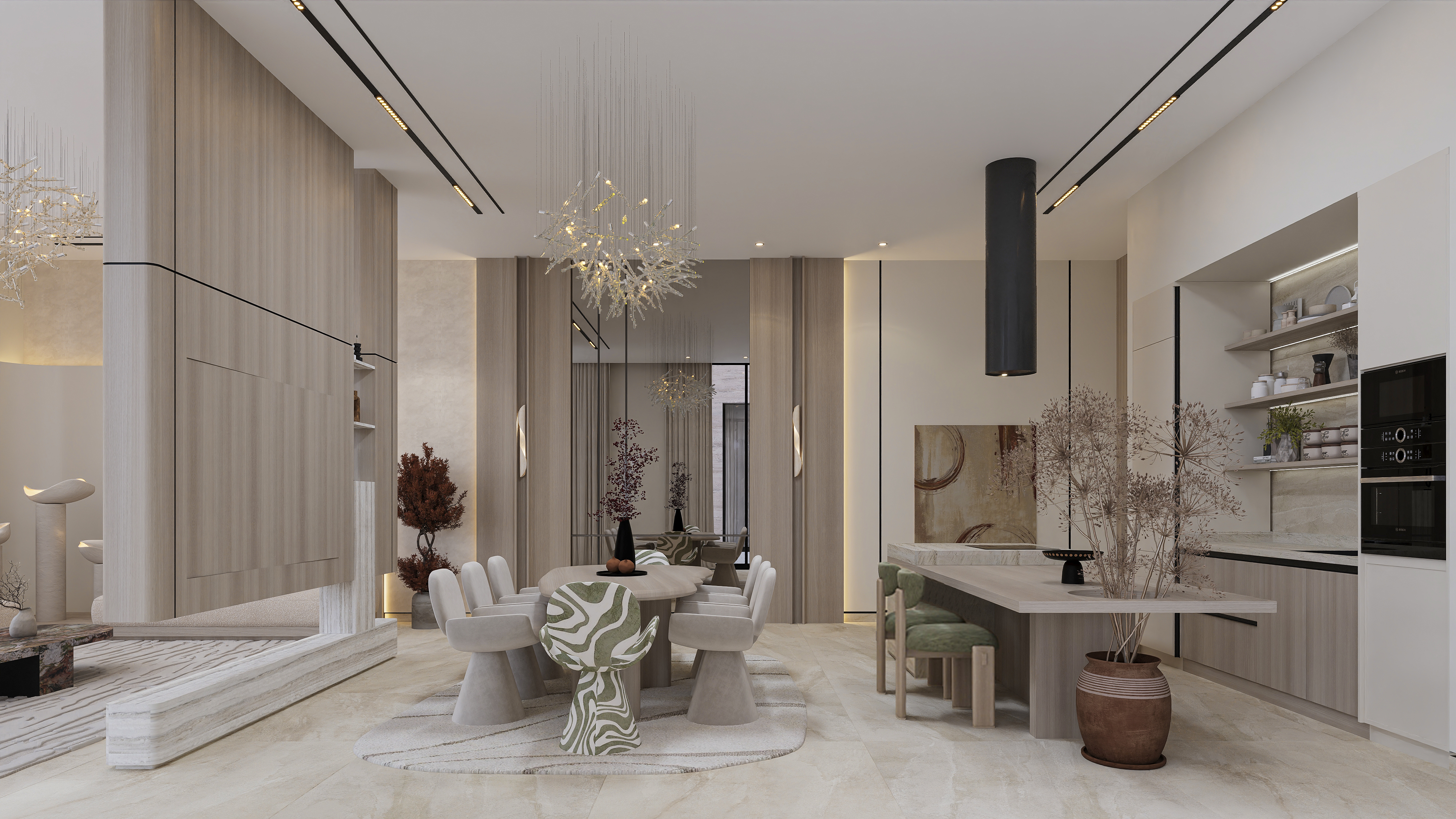 简约风客厅与餐厅丨阿联酋阿布扎比丨MENNA TAREK-11