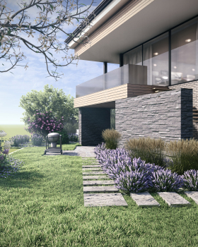 Современный сад с клумбами-островками