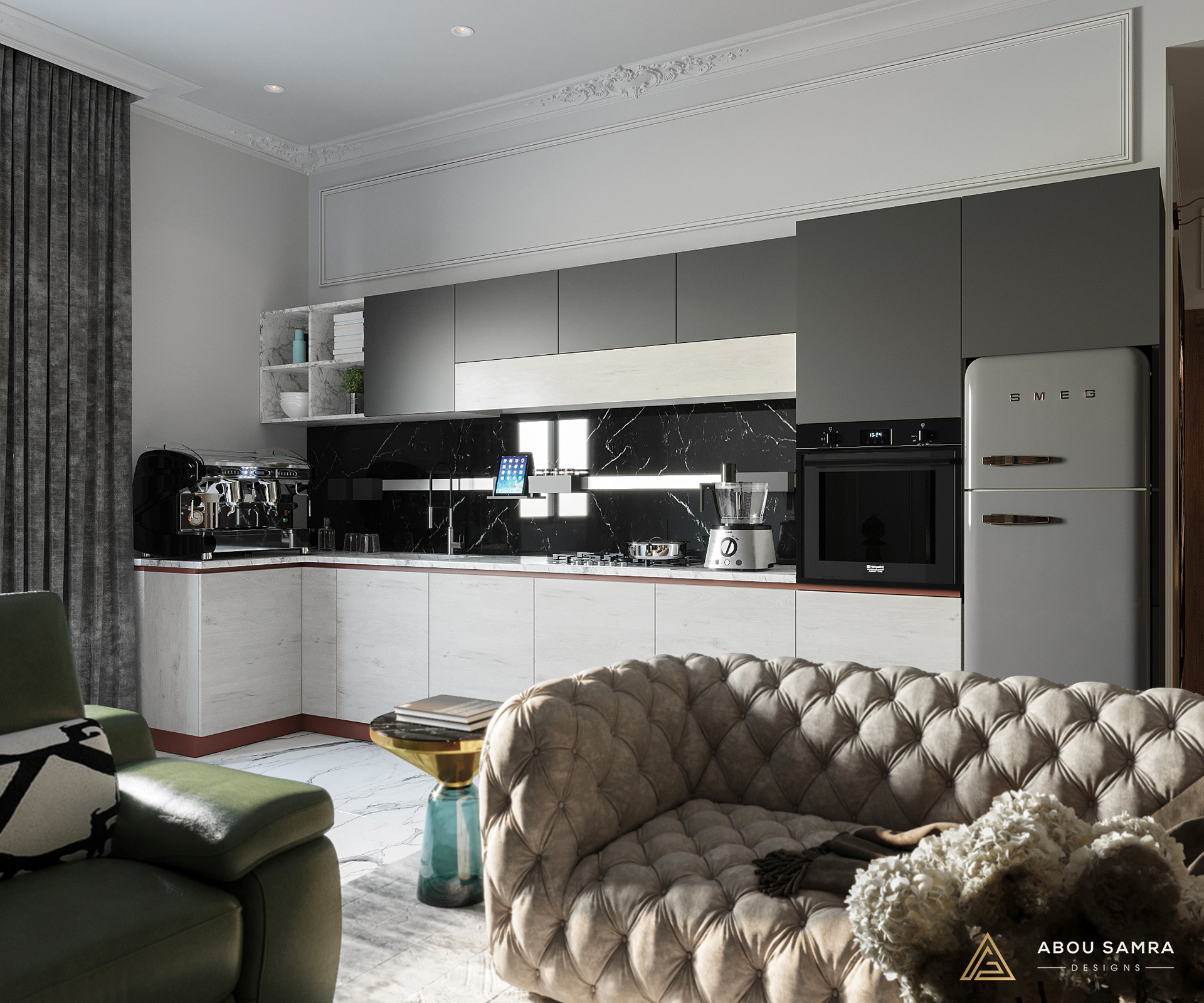 带小厨房的客厅丨沙特阿拉伯丨Abou Samra Group-12