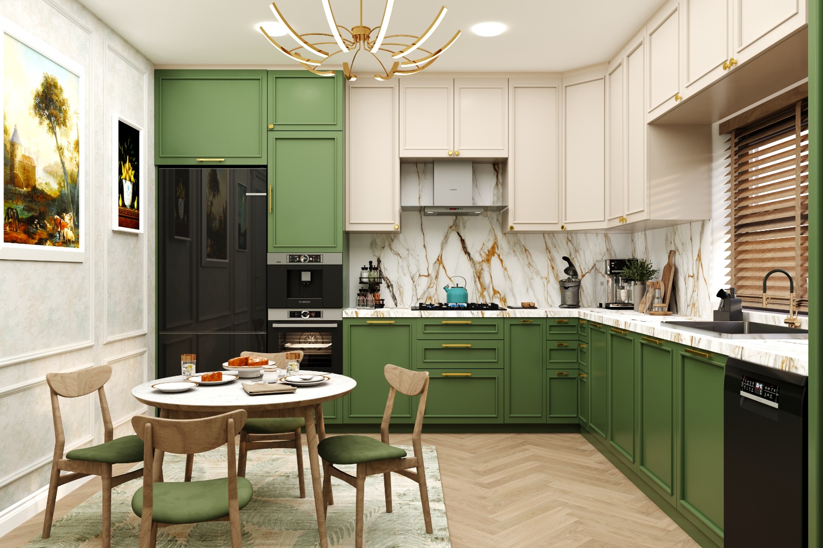 Modern Green & Cream Kitchen Interior Design-6